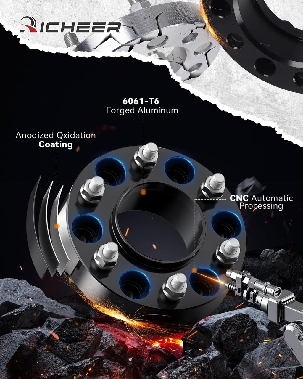Richeer 6x5.5 Wheel Spacer for Silverado Sierra 1500, 1.25 Inch Hub Centric 6x139.7mm Wheel Spacers for Tahoe Sunurban Yukon Escalade Express 1500 with 14x1.5 Studs & 78.1mm Bore