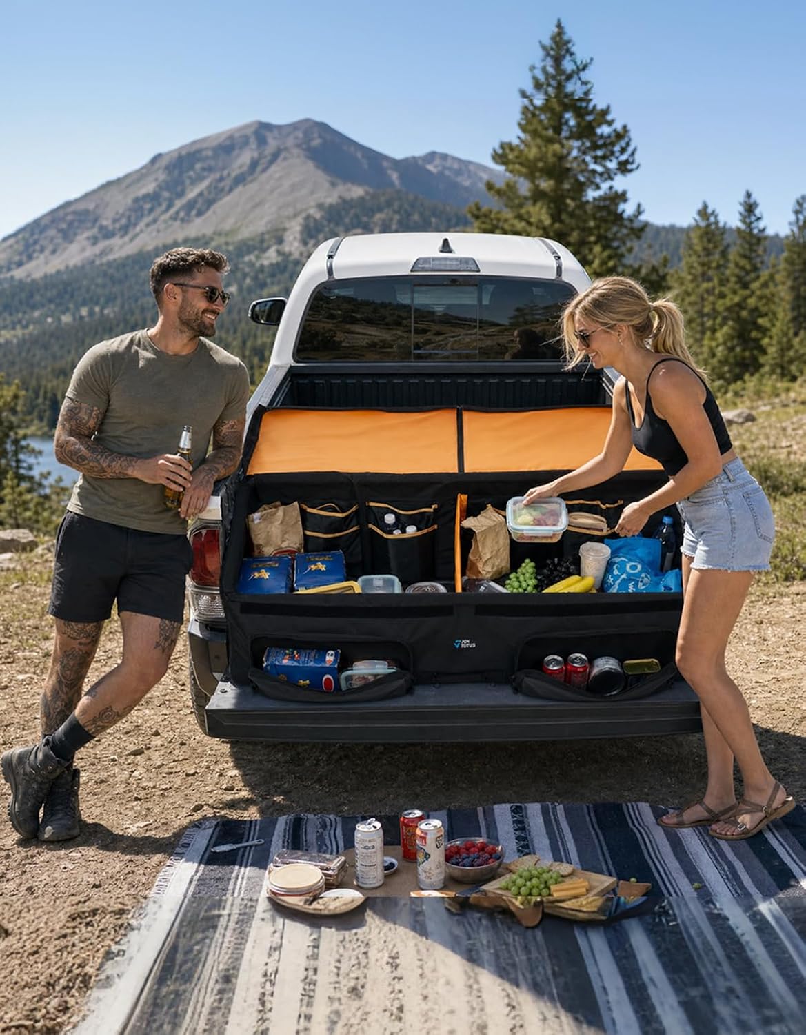 JOYTUTUS Truck Bed Cargo Box Organizer for Pickup, Truck Bed Cargo Bag, Storage Organizer Carrier Accessories for Groceries, Golf, Easily Slide in and Out, Easy Access