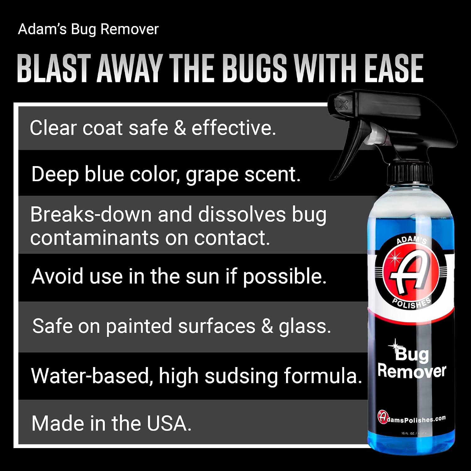 Adam's Bug Remover Gallon - Effectively Remove Contaminants From Car Paint, Windows or Bumper Parts & Accessories After Travel Road Trip - Spray During Car Wash or Dry - Dissolves On Contact