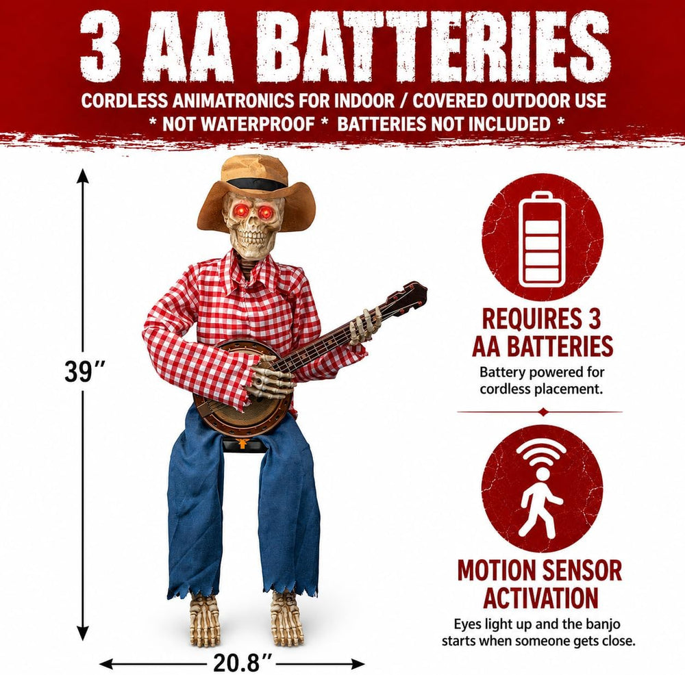 Halloween Animatronics Banjo Skeletons Decorations, Animated Skull with Sound...