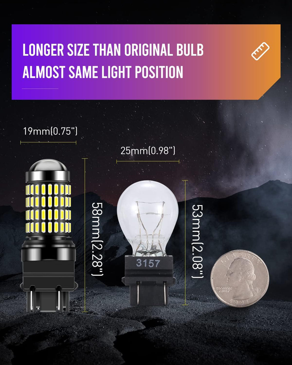 3157 3156 LED Bulb Reverse Lights 3400 Lumens Extremely Bright 3056 3156 3057 3157 LED Bulbs with Projector for Tail Brake Turn Signal Lights,Xenon White,Pack of 2