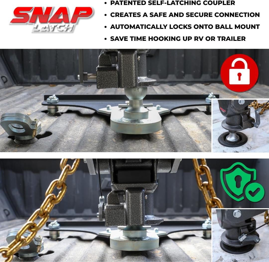 GEN-Y Hitch Fifth Wheel to Gooseneck SnapLatch Coupler - 1,500 LBS - 4,500 LBS Pin Weight Range - 30K LBS Towing Capacity - Compatible with 2 5/16" Gooseneck Ball - Silver
