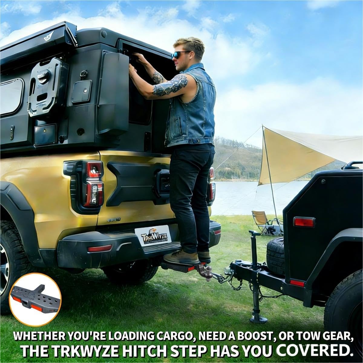 1776-2026 Edition 3-in-1 Hitch Step, Anti-Slip, X-Large Stepping Surface for Secure Footing, 7500 lb Tow Capacity, Rust-Resistant Dual-Layer Finish, 600 lb Weight Bearing, Bonus Hitch Cover Included