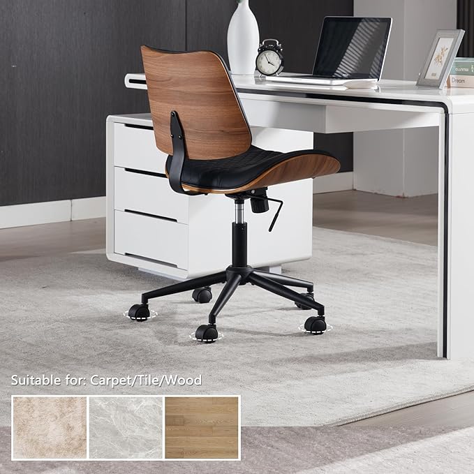 Home Office Chair No Arms with Wheels, Adjustable Height Small Desk Chair