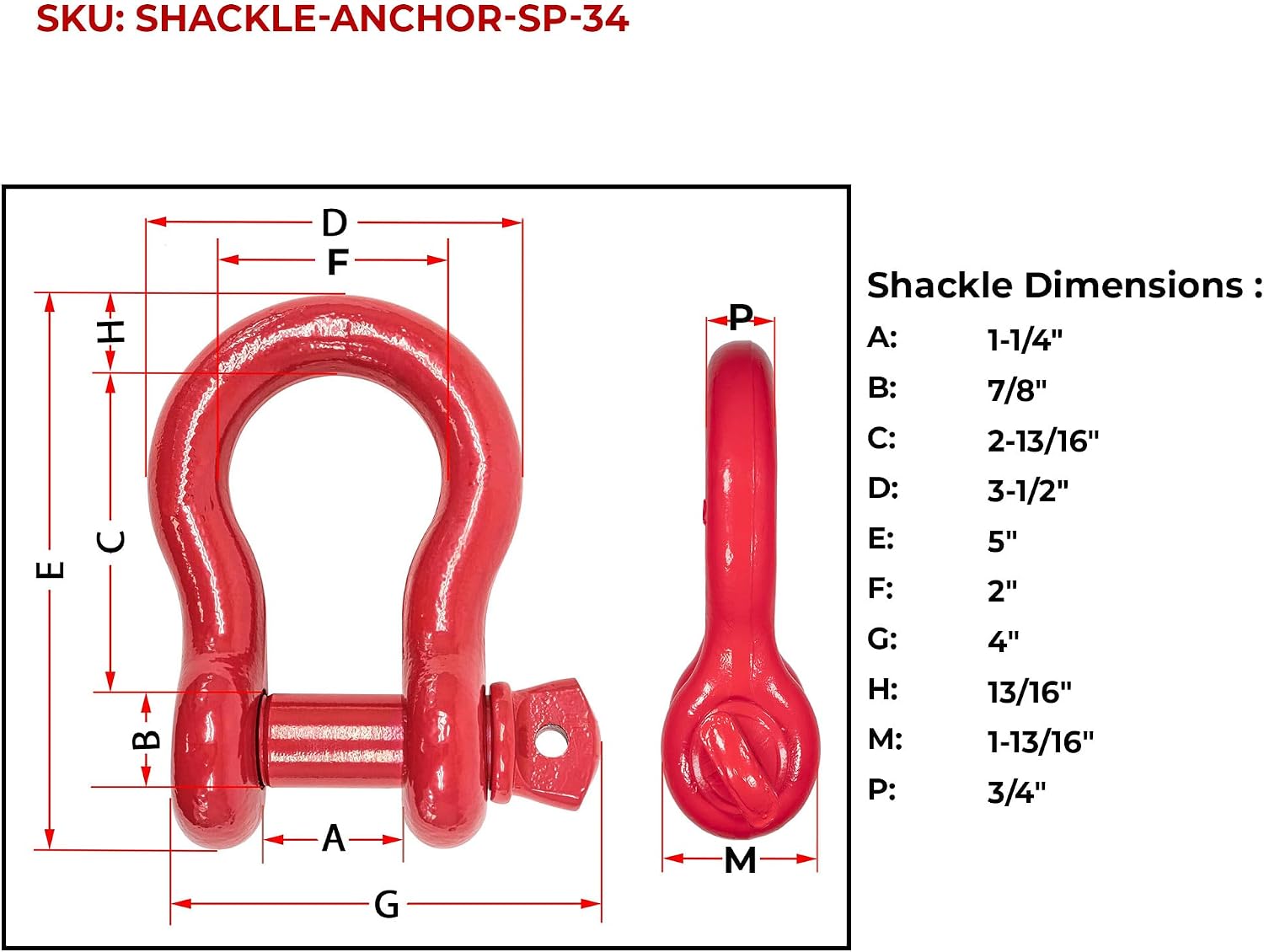Mytee Products 3/4" Anchor Shackle Forged Carbon Steel w/Alloy Screw Pin WLL # 4.75 Tons (9,500 lbs) | Double Rust Protection Heavy Duty D Ring Shackle for Towing, Rigging & Vehicle Recovery (4 Pack)