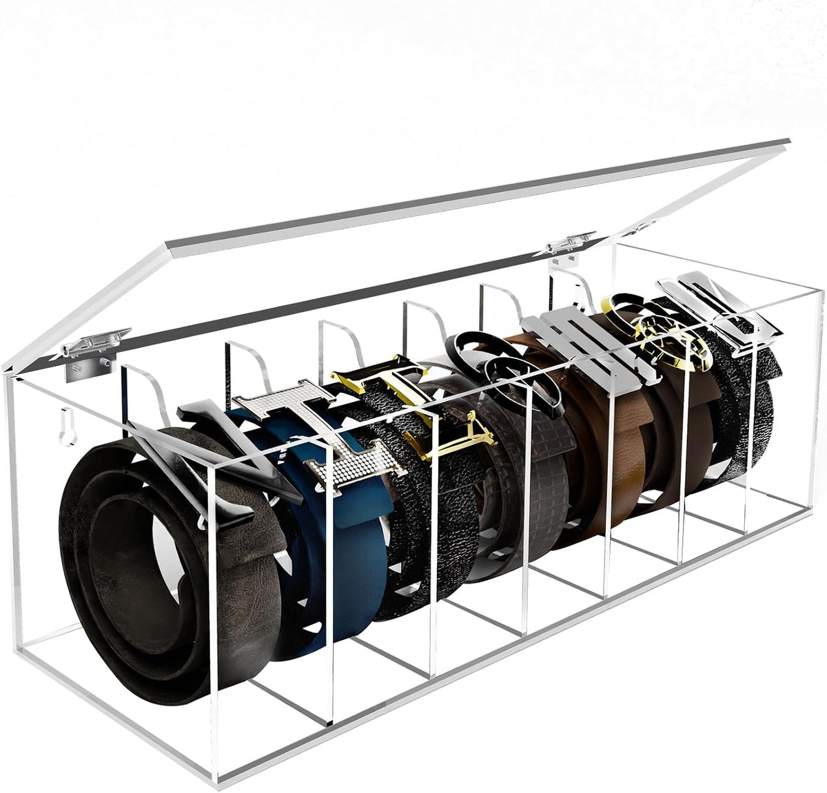 acrylic belt organizer 7-compartment clear storage case with, main product view