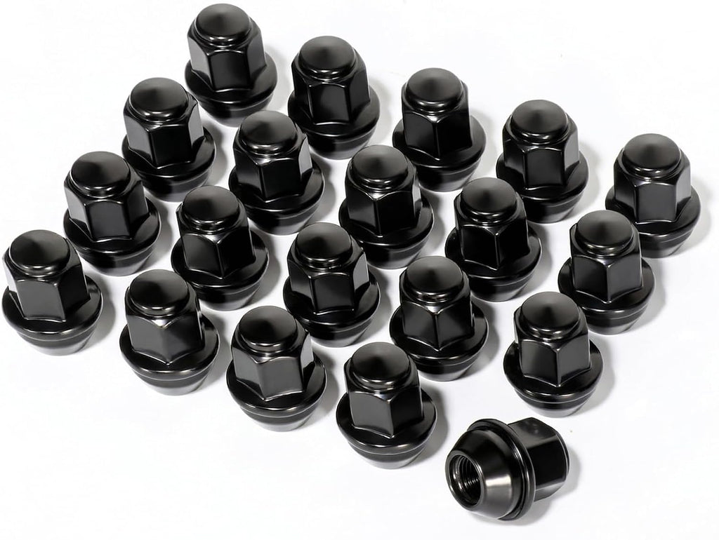 M12X1.5 Black Lug Nuts - 20pcs OEM Wheel Lug Nuts Compatible with 2009-18 Focus/2012-18 Fusion/2013-2020 Escape/2018+ EcoSport/2011-19 Fiesta, Chrome Acorn Wheel Nuts