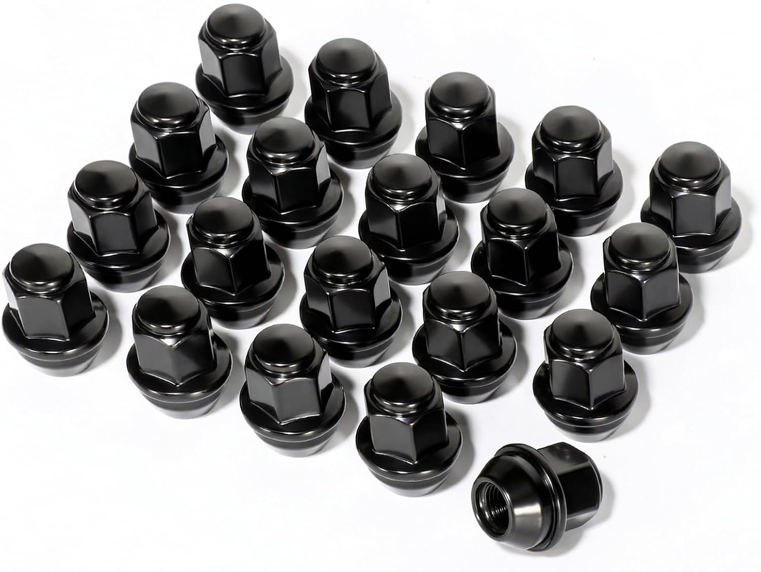 M12X1.5 Black Lug Nuts - 20pcs OEM Wheel Lug Nuts Compatible with 2009-18 Focus/2012-18 Fusion/2013-2020 Escape/2018+ EcoSport/2011-19 Fiesta, Chrome Acorn Wheel Nuts