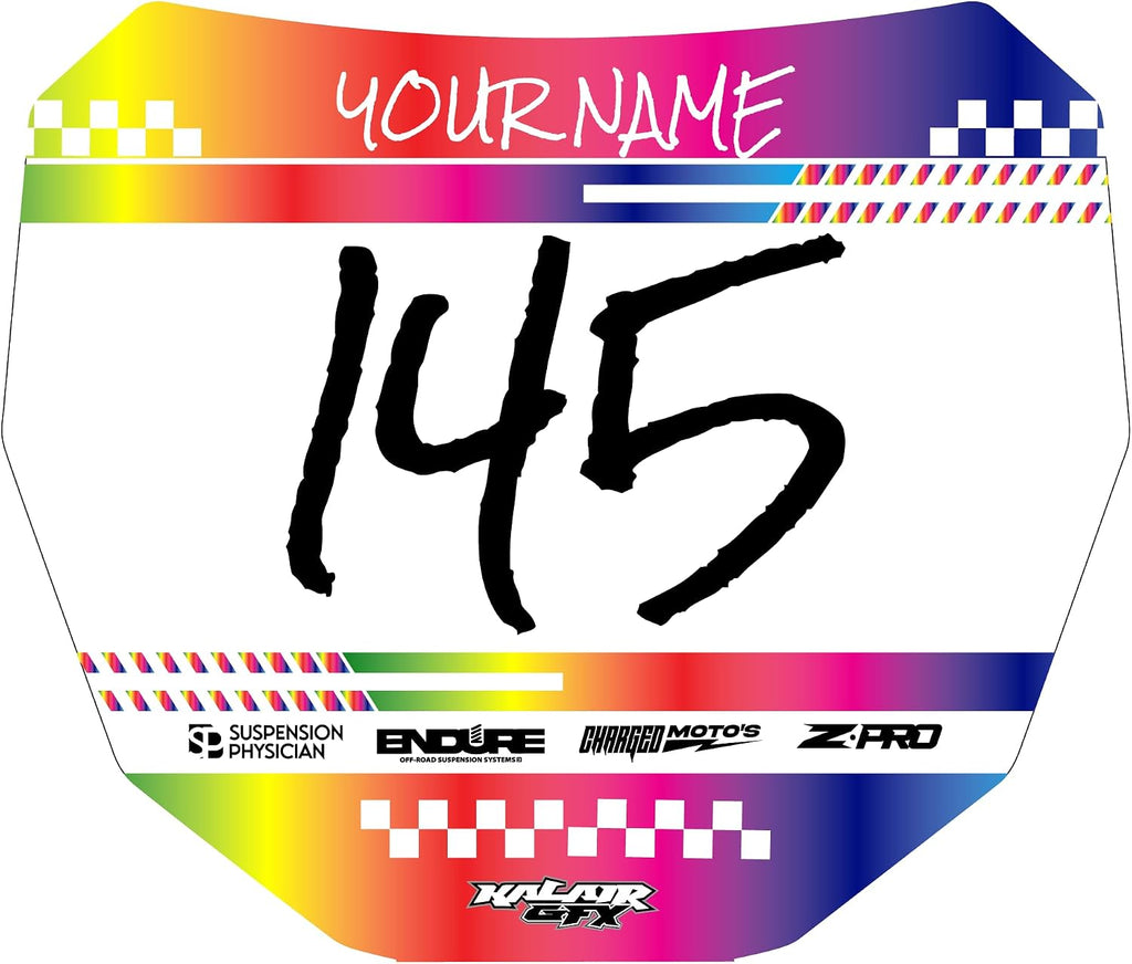 Custom ODI DH Electric Bike Number Plate Decal - Personalized Racing Graphics with Your Name & Number, Surron Multicolored Eye-catching Plate Design Decals.