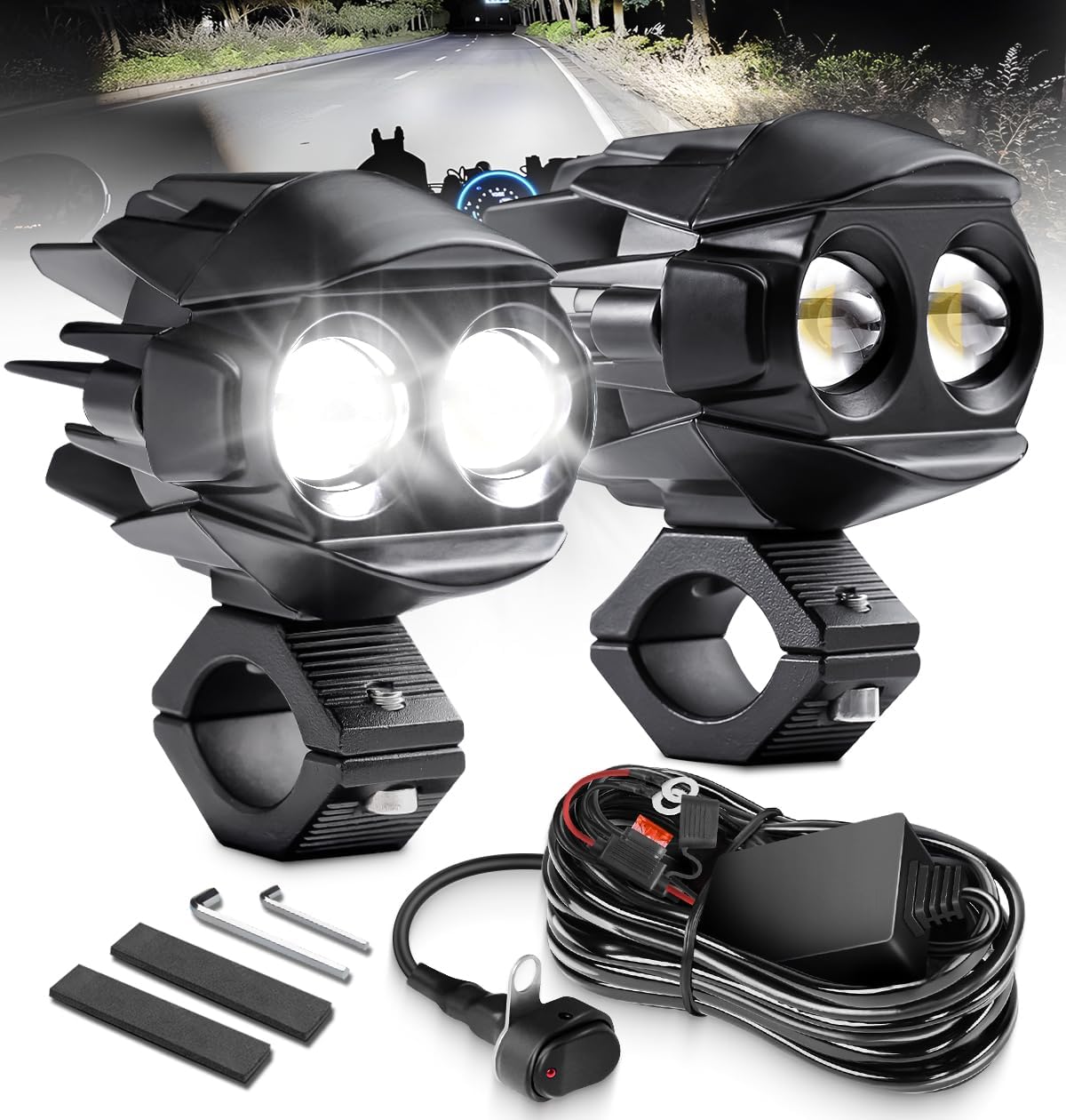 motorcycle fog lights led kit auxiliary driving lights, main product view