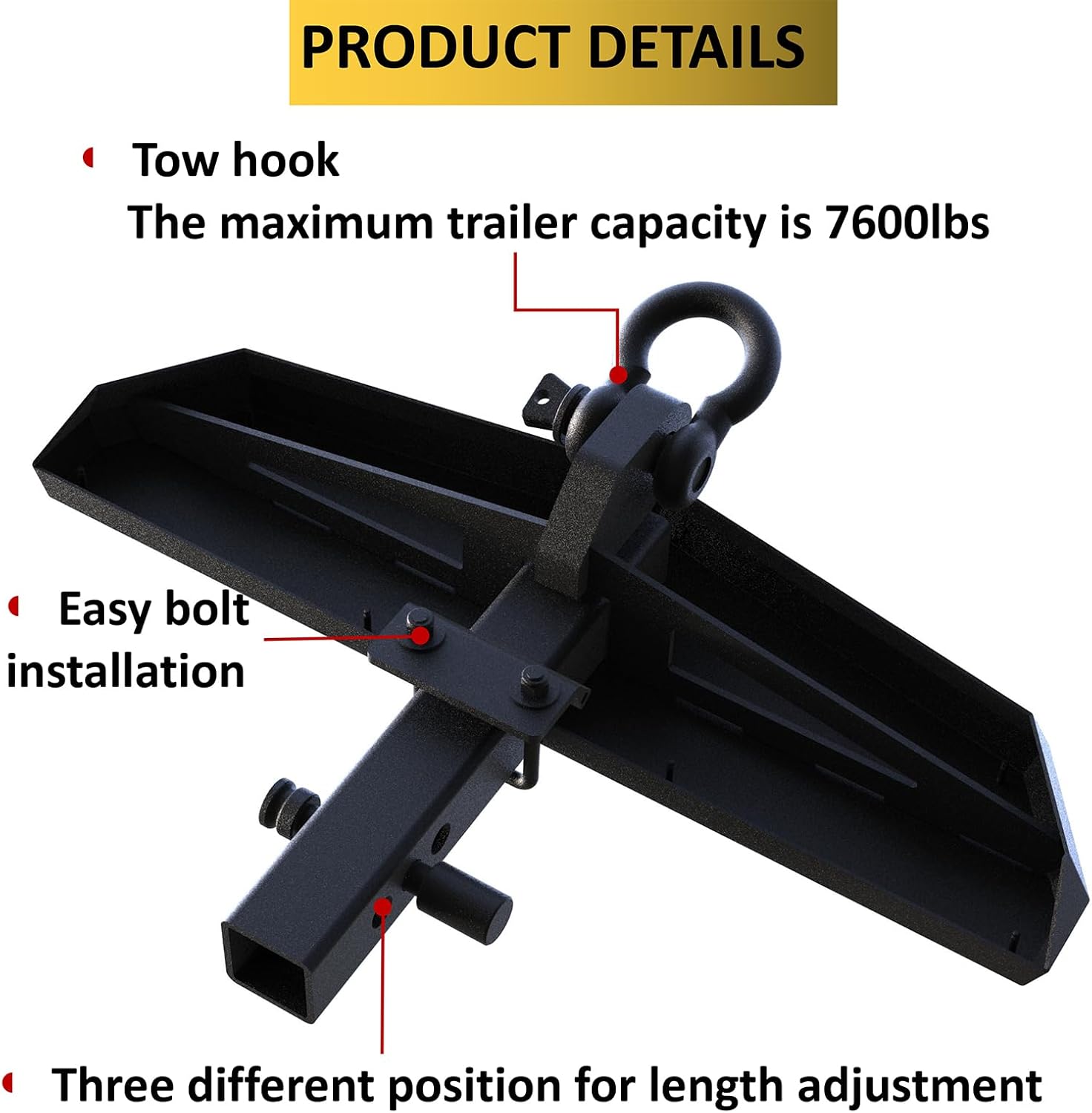 Hitch Step Compatible with SUV&Pickup Truck&Van with 2 Inch Hitch Receiver,Towing Rear Bumper Protector Guard,Step Bar,Textured Black Powder, Pin Lock,Stabilizer,Tow Hook
