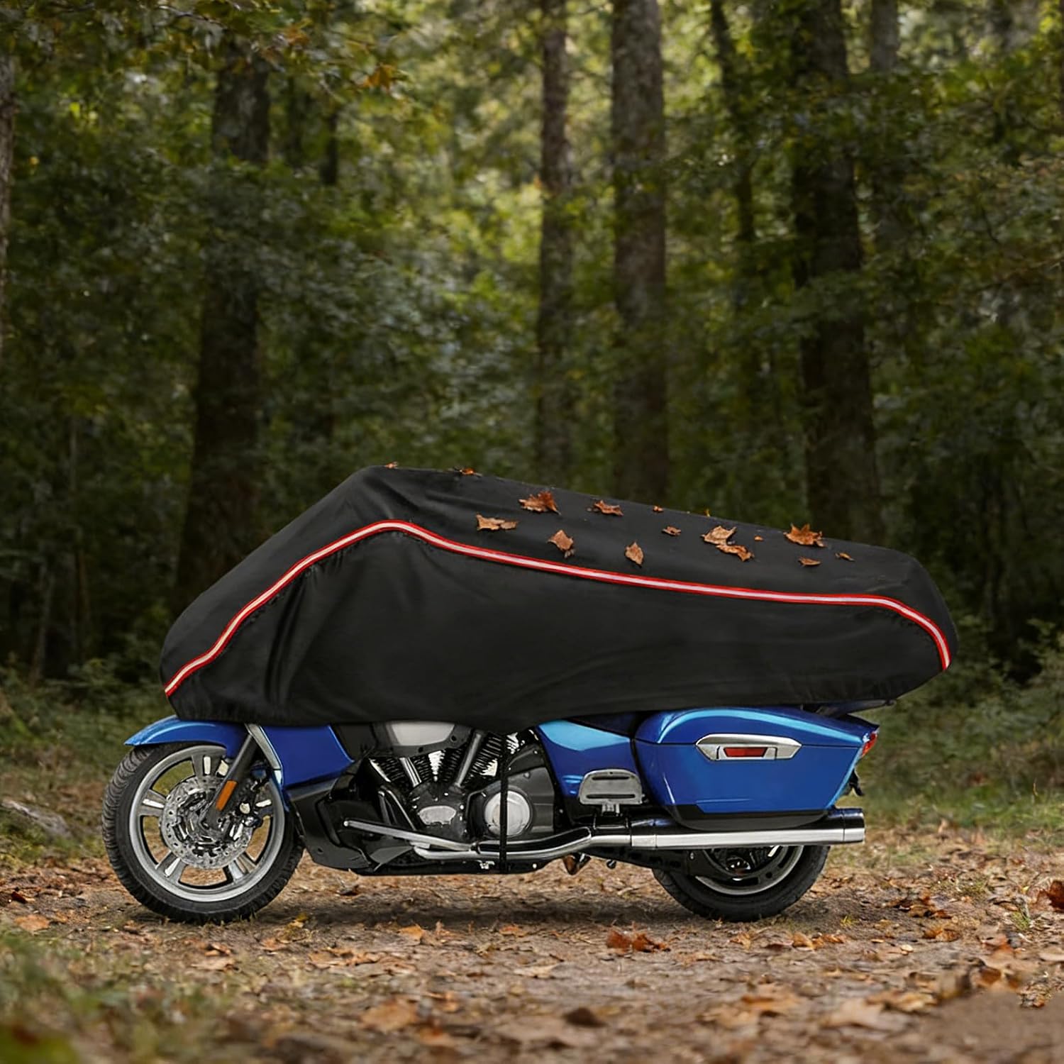 Motorcycle Half Cover Waterproof Windproof Outdoor Dustproof for Touring Models Road King Street Glide Road Glide and More, with Reflective Strip, Black