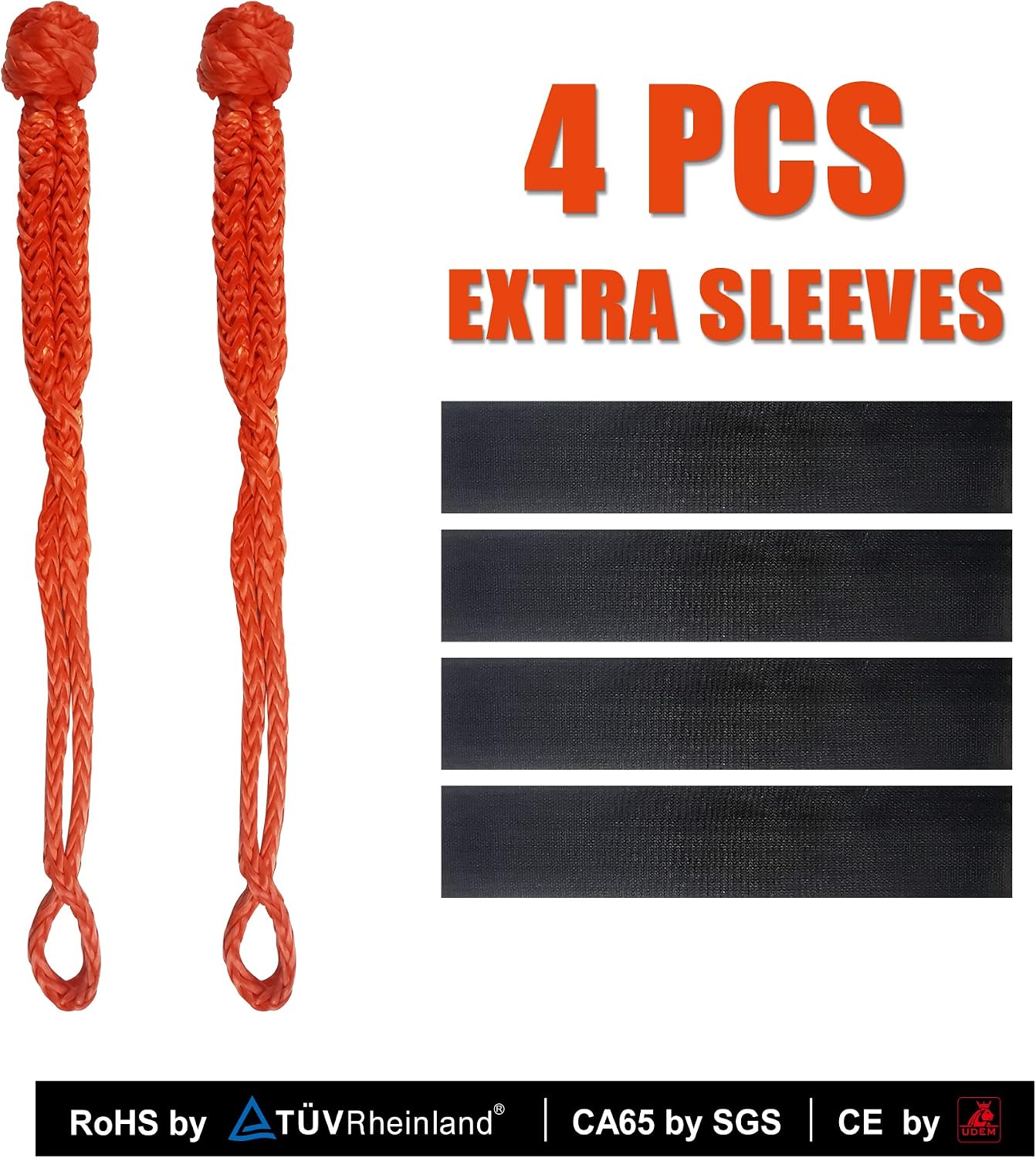 TOUGH 2 Pcs Synthetic Soft Shackle 1/2 x 22 Inch (55,000lbs Breaking Strength) Rope Shackle with 4 Sleeves for Sailing SUV ATV Truck Jeep Off Road Recovery (1/2" X22" Plus, Orange 2-Pack, 2)
