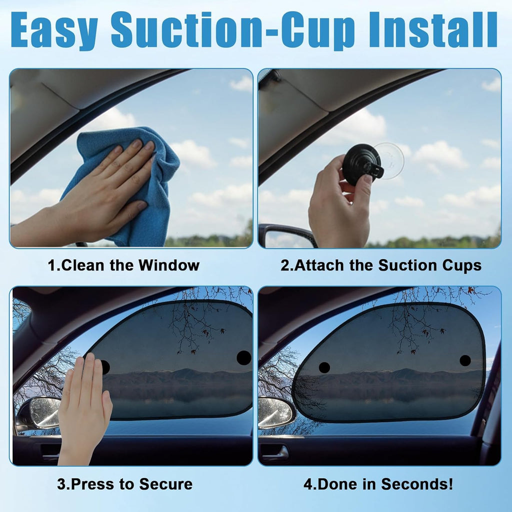 Car Window Shades for Side Window, 4 Pack 2026 New Upgrade Car Shades, Sun Shade Side Window with 8 Suction Cups, Can Blocks 99.98% UVR