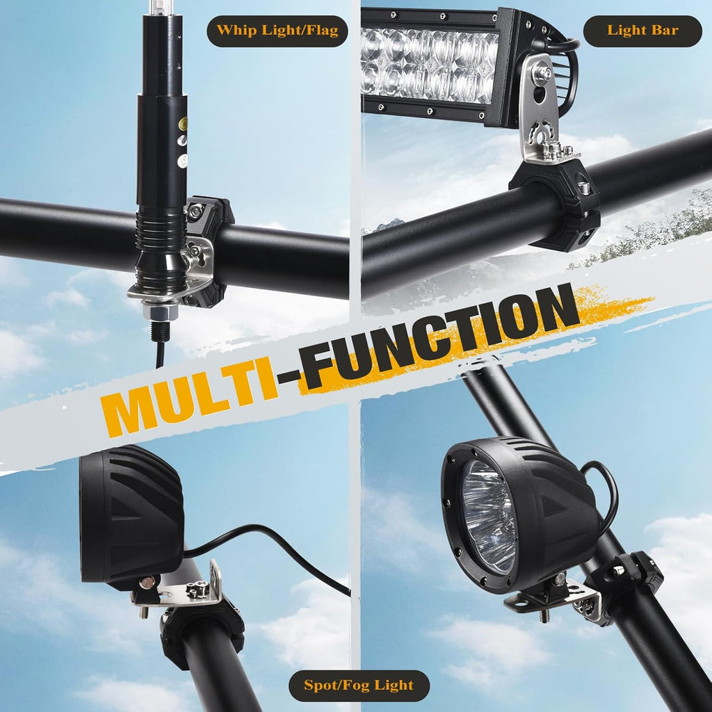 Audak 2Pcs Light Bar Mount Whip Lights Flag Tube Clamp Mounting Bracket Kit for 1 1.25 1.5 1.625 Inch Bullbar Roll Bar Roof Rack Cage (1 to 1.625 Inch Adjustable)