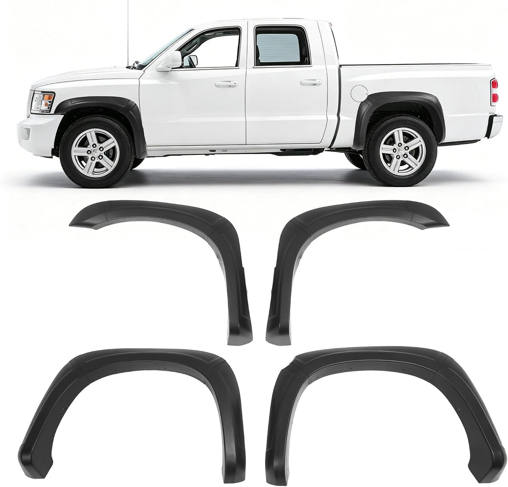 ALMULOO 4Pcs Fender Flares Compatible with 2005-2011 Dodge Ram Dakota Crew Cab Pickup Models Wheel Arch Covers Plastic(PP) Textured Black