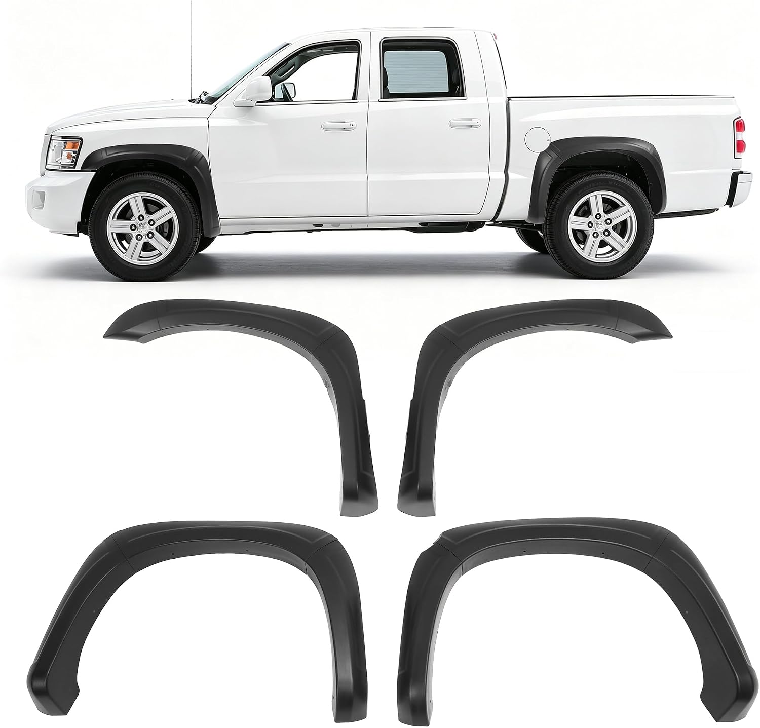 ALMULOO 4Pcs Fender Flares Compatible with 2005-2011 Dodge Ram Dakota Crew Cab Pickup Models Wheel Arch Covers Plastic(PP) Textured Black
