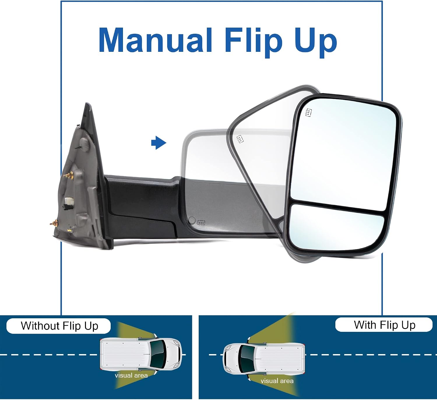 Towing Mirrors fit for 02-08 Dodge Ram 1500, 03-09 Dodge Ram 2500 3500 | Power Heated Turn Signal Puddle Light Manual Folding