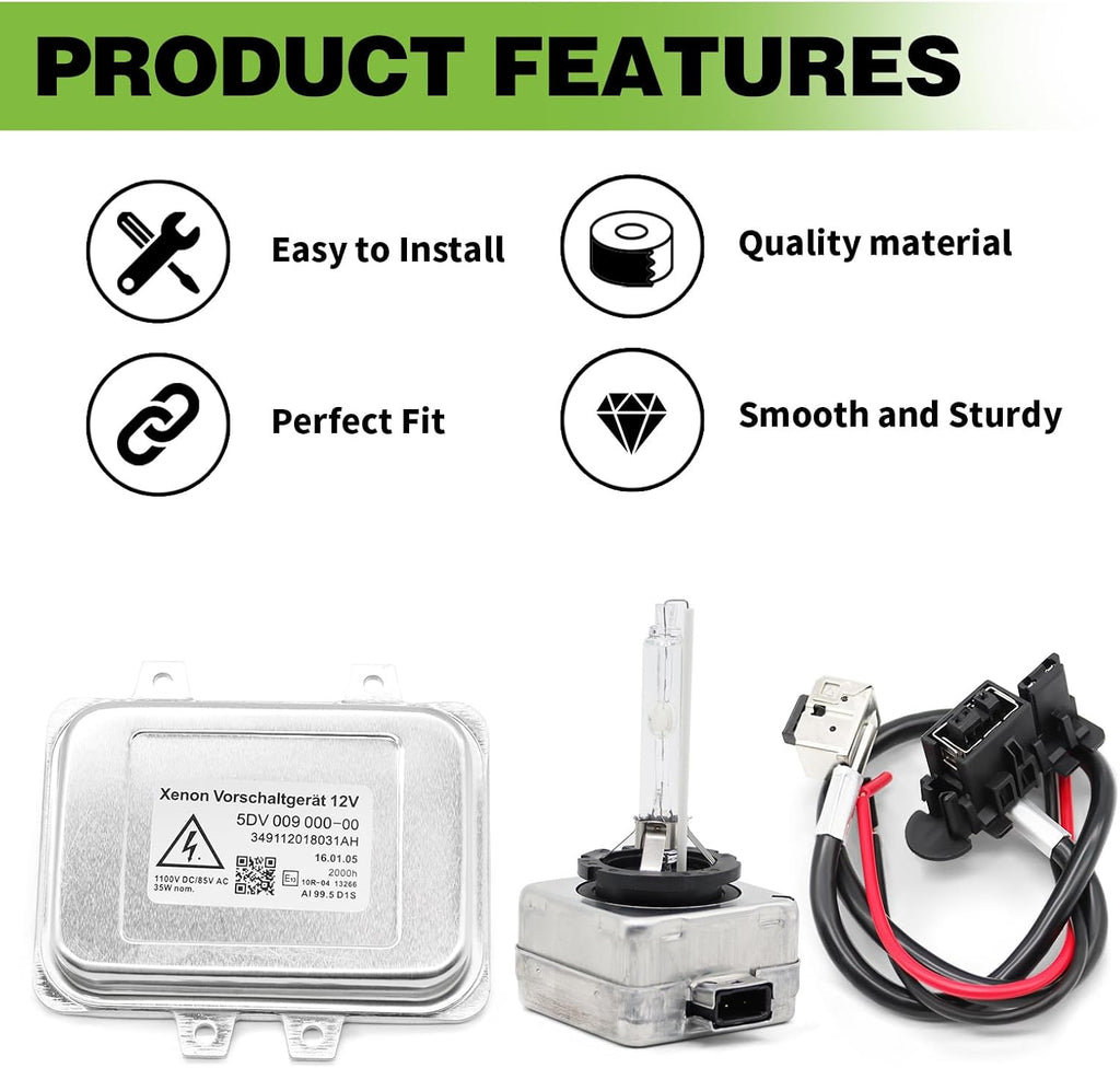 Xenon Headlight Ballast Control Unit Module w/Bulb Igniter 5DV 009 000-00 Compatible with Escalade 2007-2014