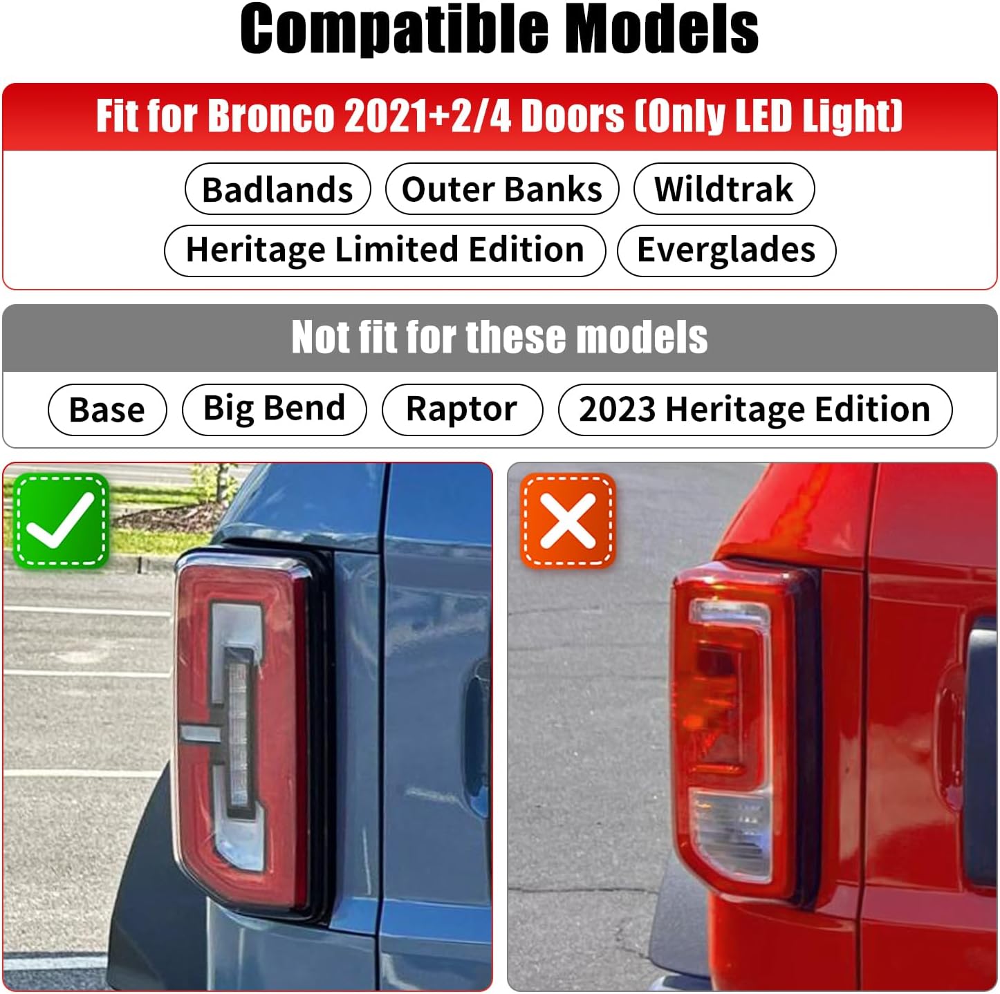 Tail Light Cover Compatible with 2021-2026 Ford Bronco Badlands, Outer Banks, Wildtrak, Heritage Limited Edition, Everglades 2/4 Doors(Only LED Light), Rear Lamp Guard Protector Exterior Accessories