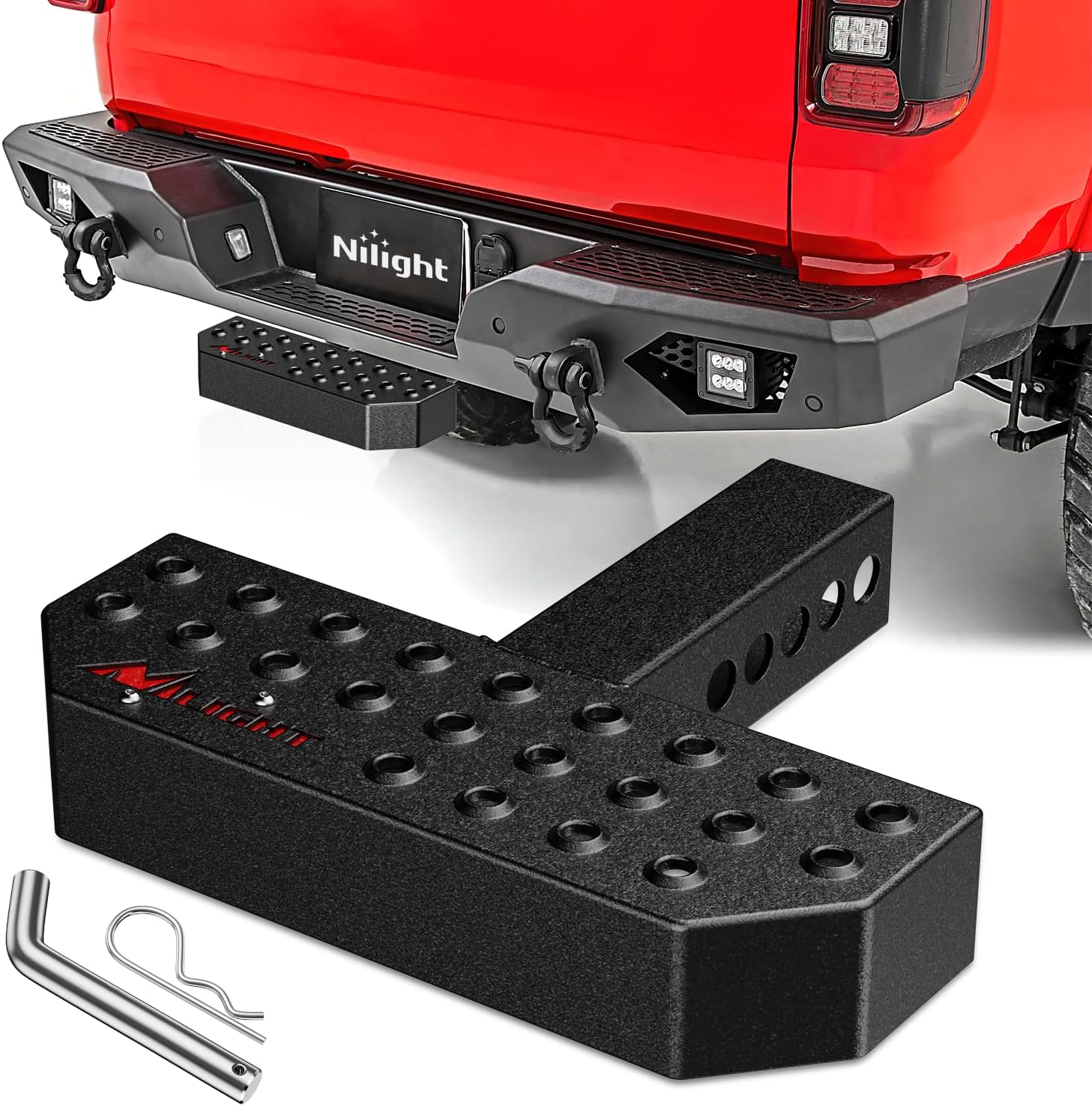 Nilight Hitch Step with 2" Hitch Receiver Rear Bumper Guard Protector 11.9 Inch with 5/8” Hitch Pin Clip Upgraded Textured Black Anti Slip Hitch Step Bar for Pickup Truck Car SUV