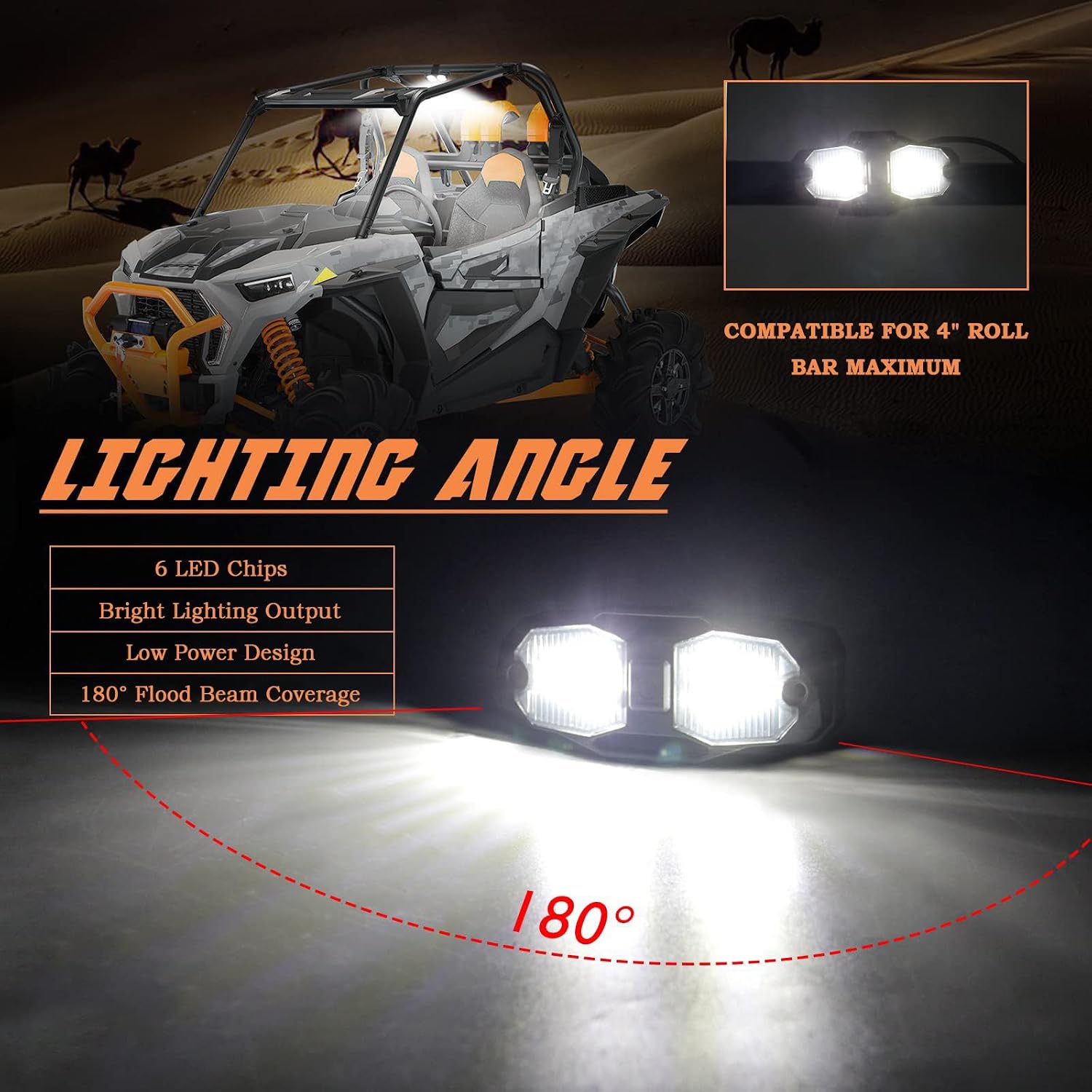 UTV Roll Bar LED Light for Honda Pioneer 700 Deluxe 2015-2026, Dome Cab Cargo Utility Light for Side by Side Camping Trail Riding Truck Bed Night Use Outdoor Access,A White