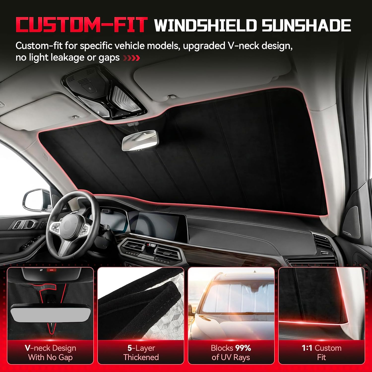 Windshield Sun Shade for Honda Civic 2022-2026 - Custom Fit Car Front Window Cover, Foldable Sunshade, 5-Layer Thermal Insulation, Blocks Heat & UV Rays, Keep Car Cool