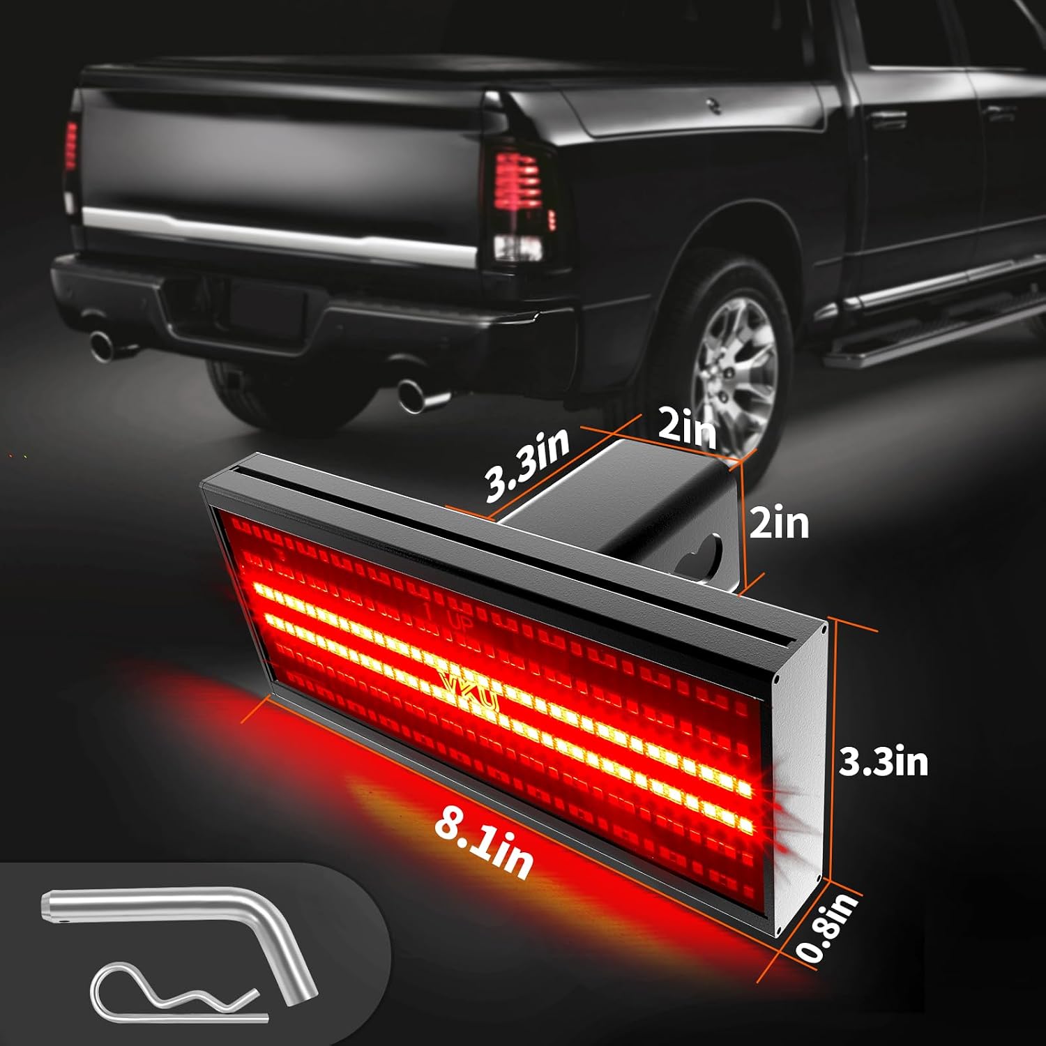 Hitch Cover with LED Light, 6 Rows and 216 pcs LED Chips 6 Mode of Full Lighting Universal Fit 2" Receiver for Towing Truck Chevy (Chevrolet), Ford, GMC, Dodge RAM, Jeep, ATV SUV Van SUV