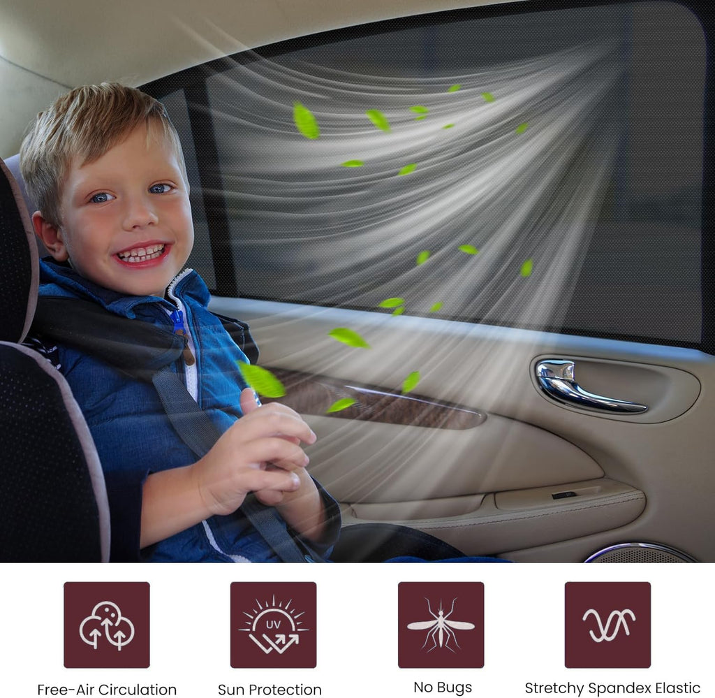Car Window Screen for Cars and SUVs,2 Packs,Insect-Proof, Maintains Air Circulation, Sun Shading, Privacy Protection(2 Rear Windows)