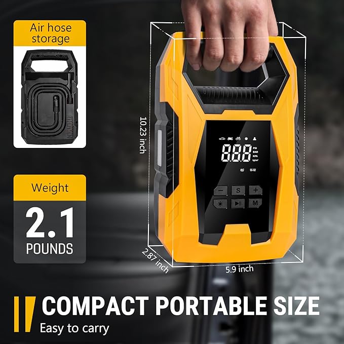 CARSUN AC/DC Tire Inflator Portable Air Compressor, Dual Power