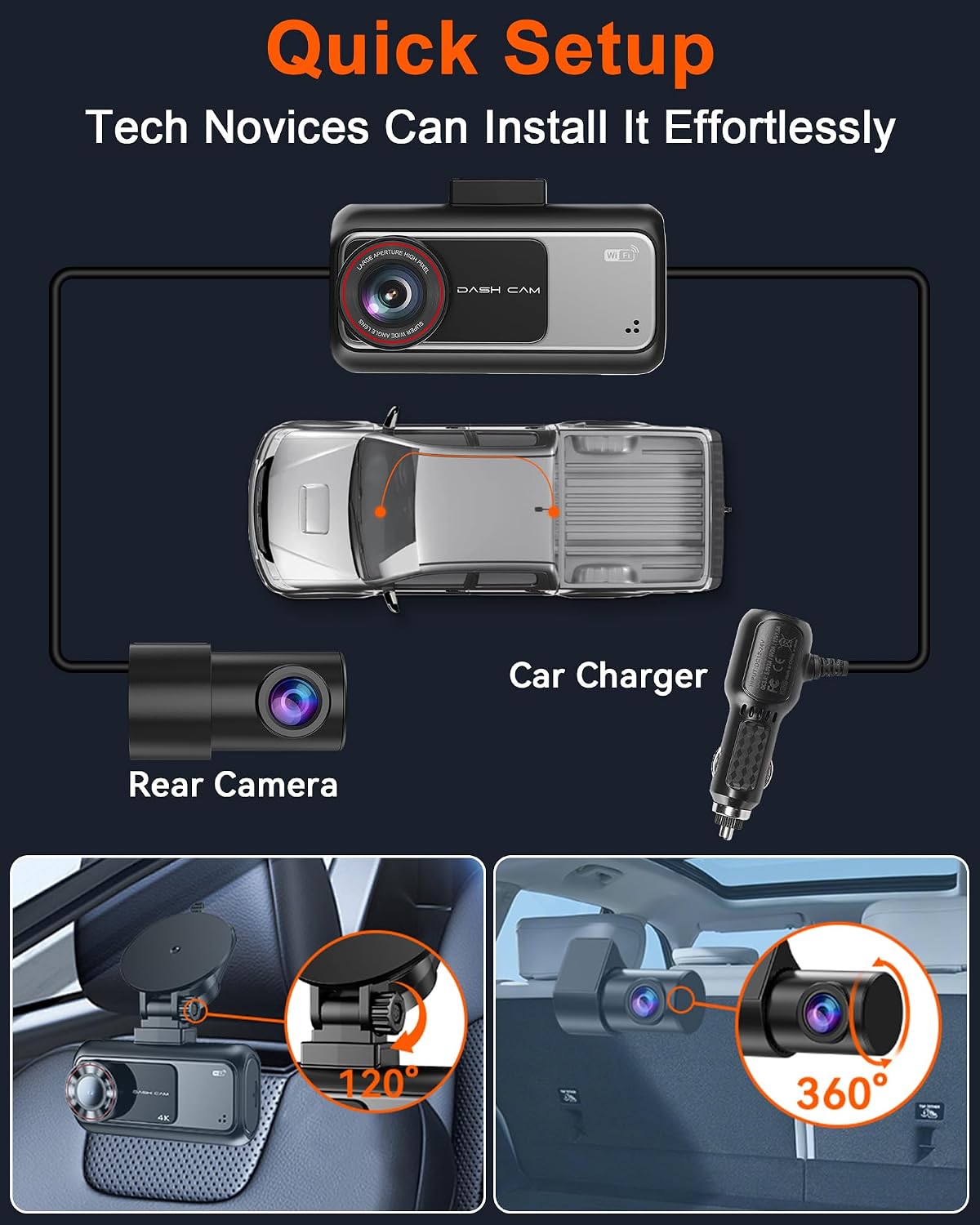 15-min easy to install dash cam: dual camera, view 9