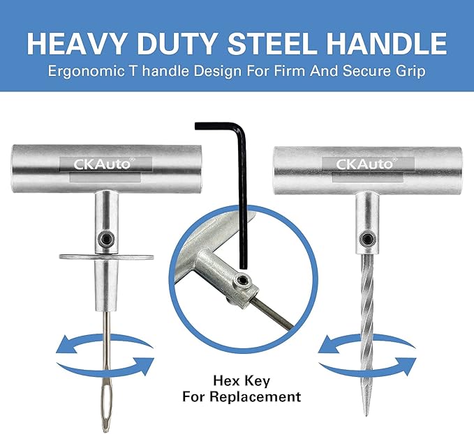CKAuto Universal Tire Repair Kit, Heavy Duty Car Emergency Tool Kit - Image 3