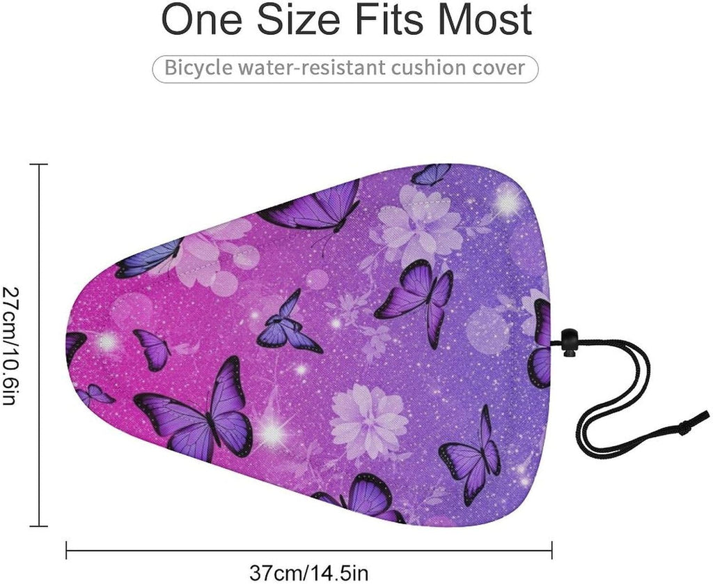 Bicycle Seat Cover for Outdoor Biking, Stationary Exercise Bicycles, Pink Glitter Butterflies Flowers Sparkle Water And Dust Resistant Bicycle Saddle Pad Protector