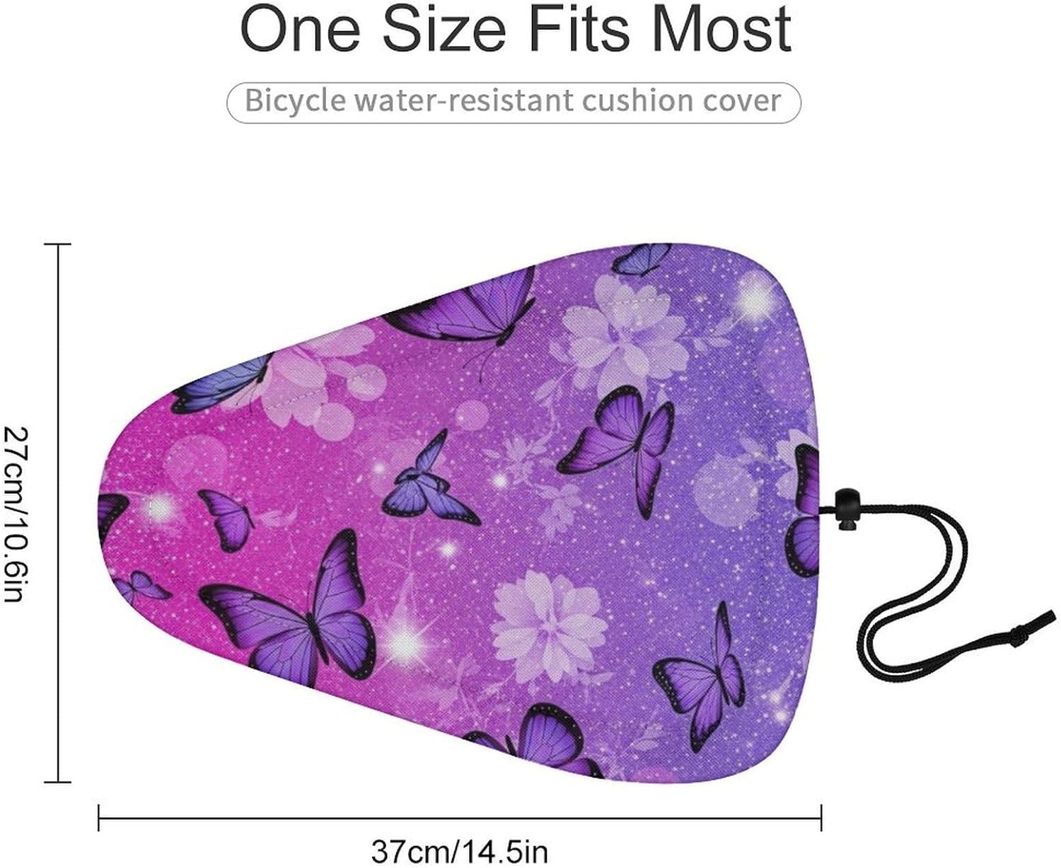 Bicycle Seat Cover for Outdoor Biking, Stationary Exercise Bicycles, Pink Glitter Butterflies Flowers Sparkle Water And Dust Resistant Bicycle Saddle Pad Protector