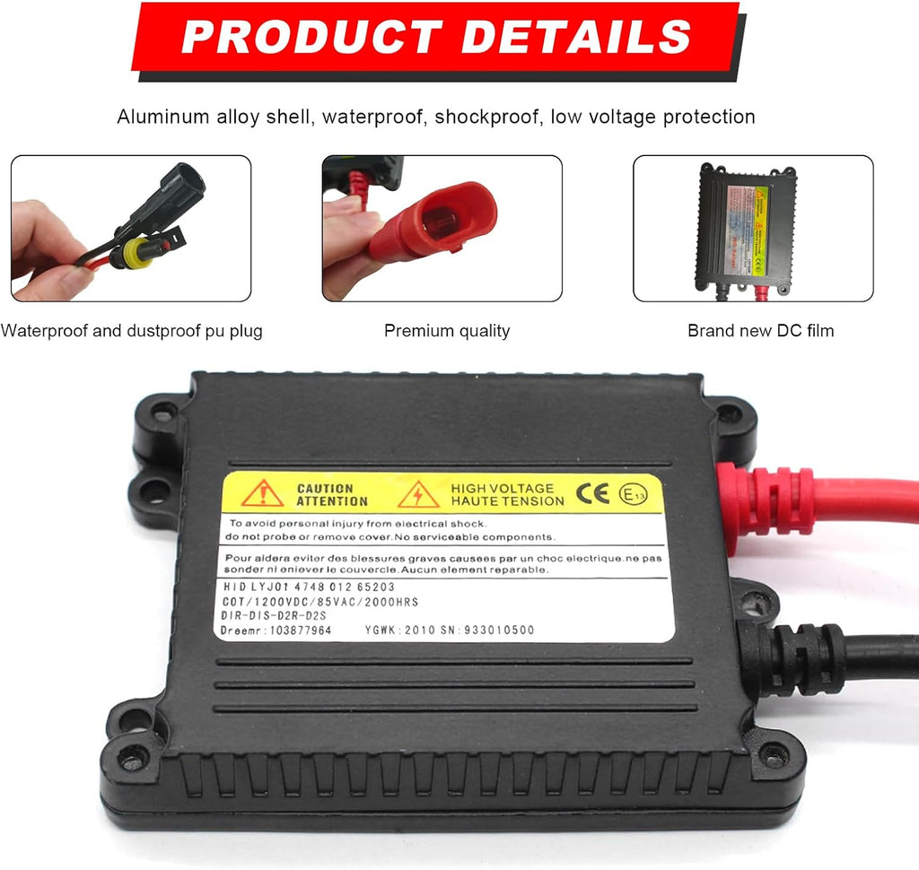2PCS DC 12V 35W Xenon HID Ballast, Ultrathin HID Ballast Control Unit Automotive Headlight Stabilizer, Super Slim Design Xenon Lamp Replacement Ballast Kit, Car Accessories