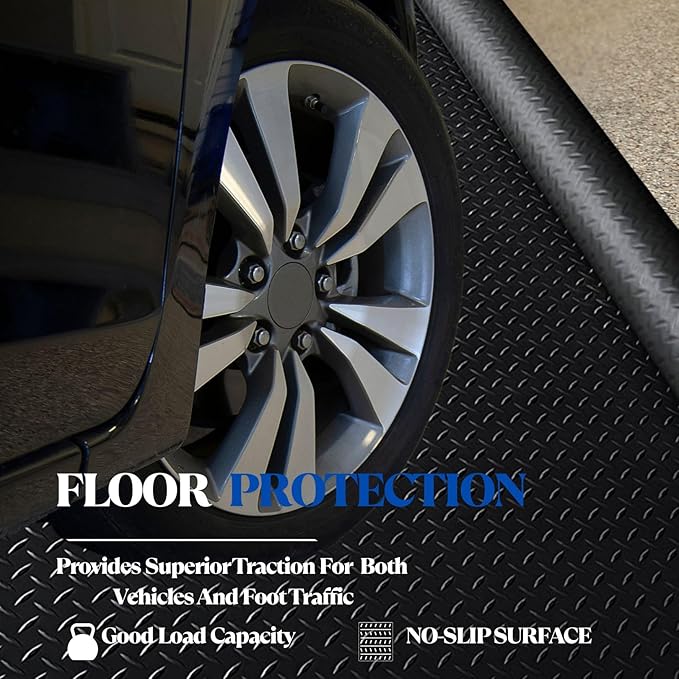 BESEA 4 x 10 FT Garage Floor Mat, Heavy Duty Diamond Plate Rubber Parking Mat – - Image 4