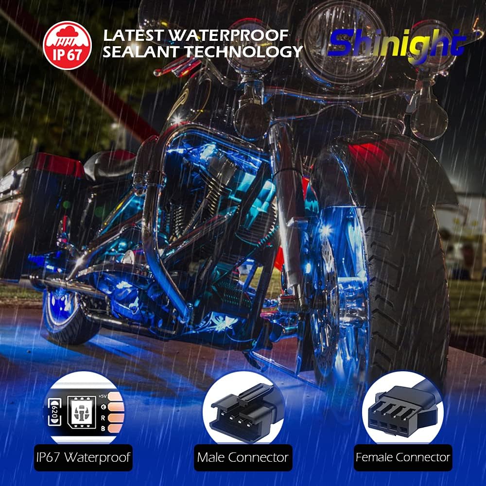 SHINIGHT 10 Pcs Motorcycle LED Light Kits, App Control Multicolor Waterproof Strip Lights with RF Remote, Music Sync & Multiple Scene Modes RGB for Motorcycles