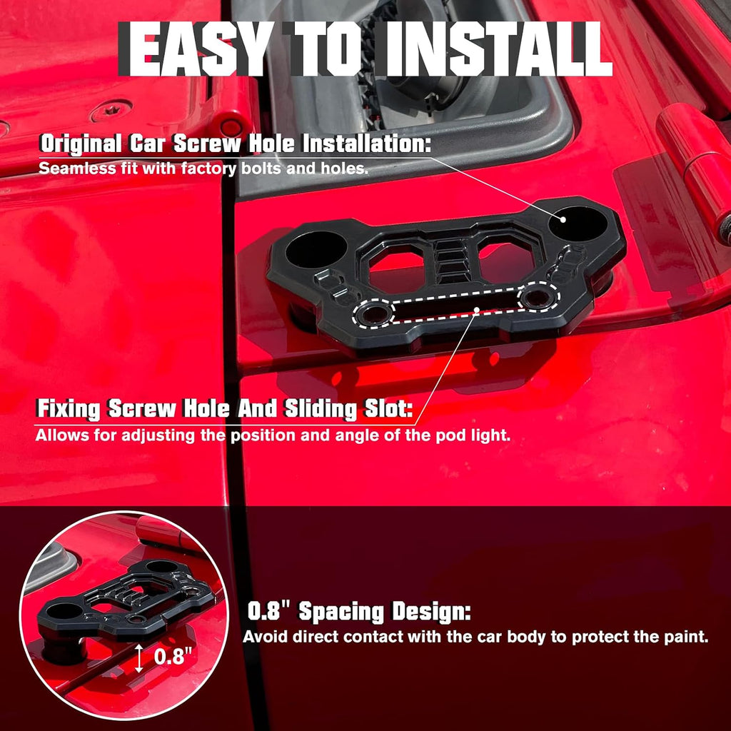 Wrangler JL Light Bar Hood Mounting Brackets, Gladiator JT Ditch Light Cowl Mount Brackets A-Pillar LED Fog Light Pod Brackets for 2018-2025 Jeep Wrangler JL JLU 4xe Gladiator JT Accessories