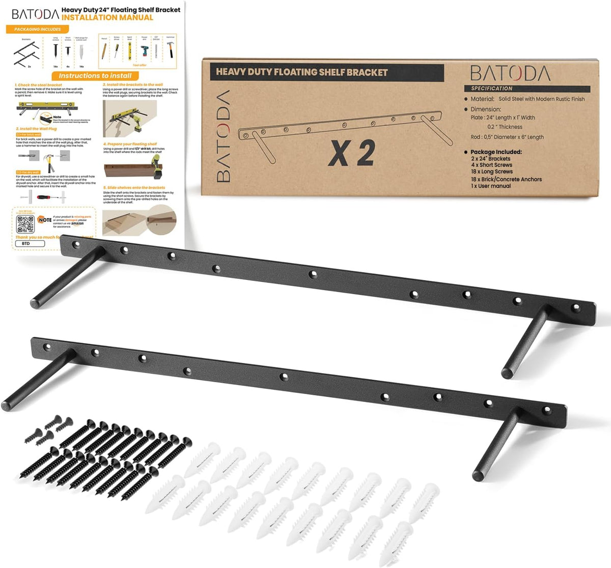 batoda 24" floating shelf bracket 2 pcs,hidden bracket, main product view
