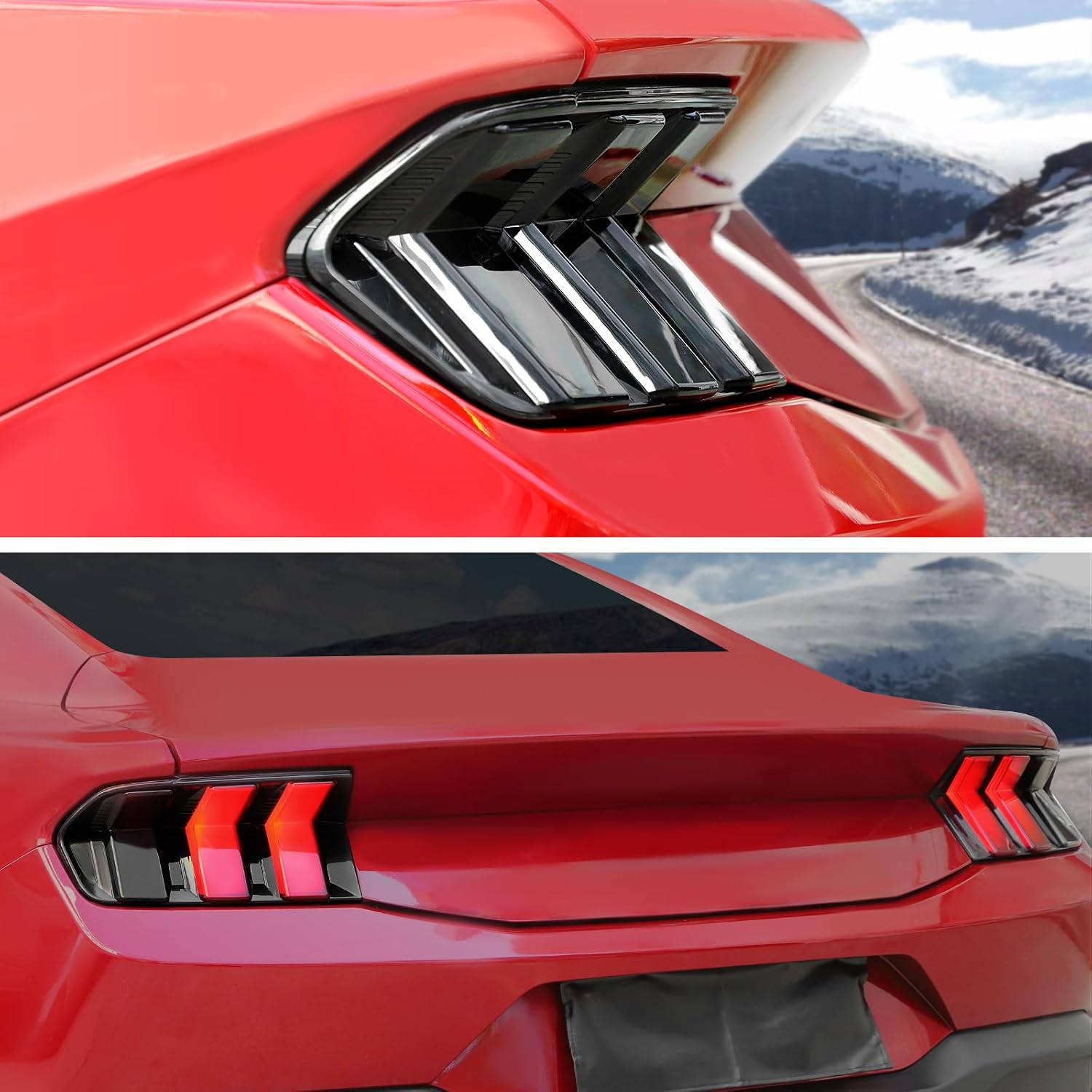 CheroCar Smoked Black Tail Light Cover Guard Trim Replacement TailLight Cover ABS Exterior Accessories for 2024 2025 2026 Ford Mustang
