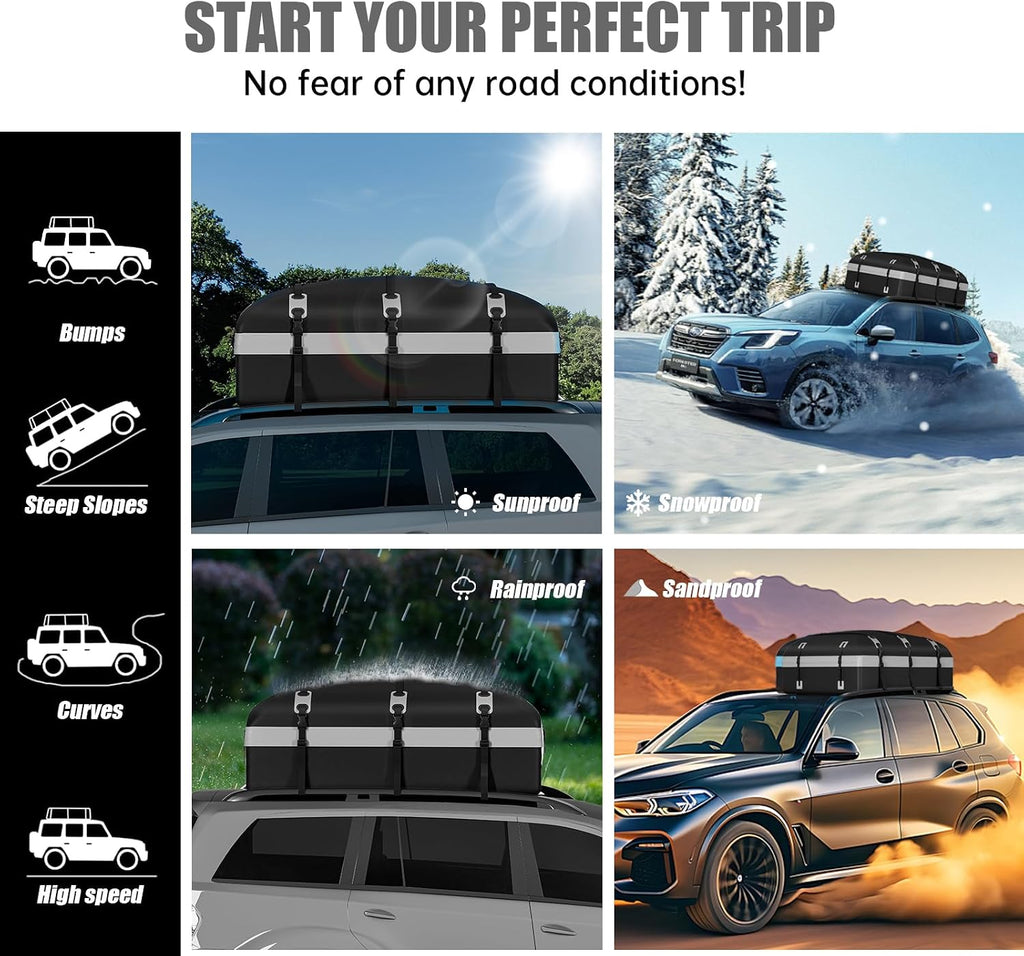 Car Rooftop Cargo Carrier Bag, 30 Cubic Feet Waterproof Soft-Shell Car Roof Bag for All Vehicle with/Without Rack, Include Anti-Slip Mat, Reinforced Straps, Door Hooks Luggage Lock (Grey)