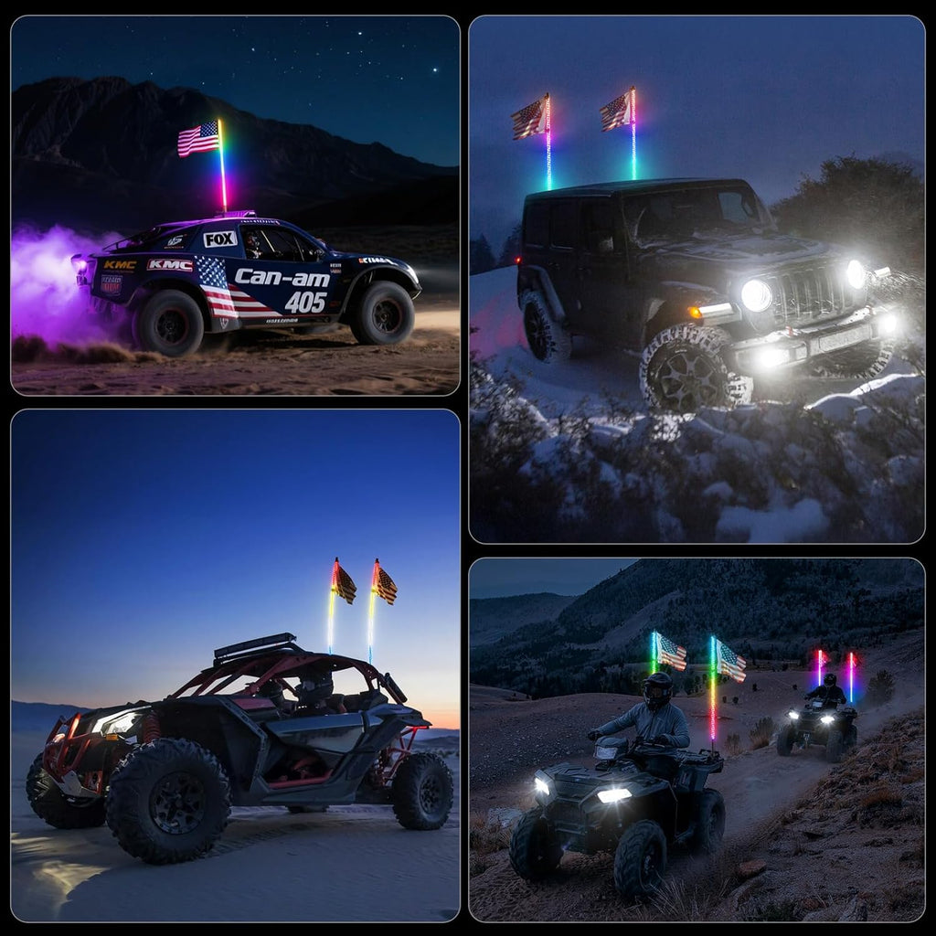 Ehaho 2 PCS 3FT Whip Lights with Spring Base, APP & Remote Control Led Whip Lights for Side by Side, Spiral RGB Chasing Lighted Whips with Rocker Switch, Music Led Whips for UTV ATV RZR SXS Can-Am