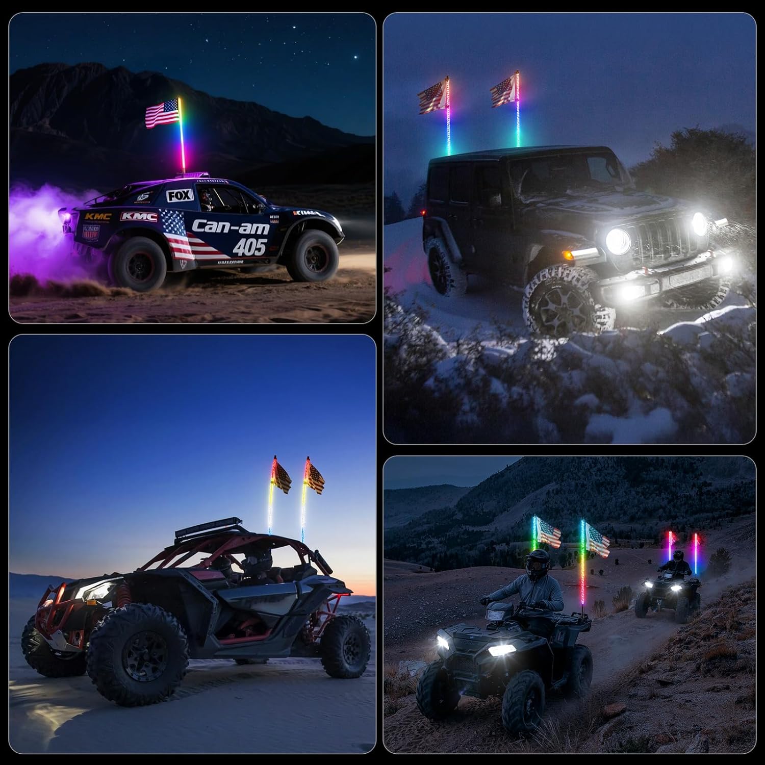 Ehaho 2 PCS 3FT Whip Lights with Spring Base, APP & Remote Control Led Whip Lights for Side by Side, Spiral RGB Chasing Lighted Whips with Rocker Switch, Music Led Whips for UTV ATV RZR SXS Can-Am
