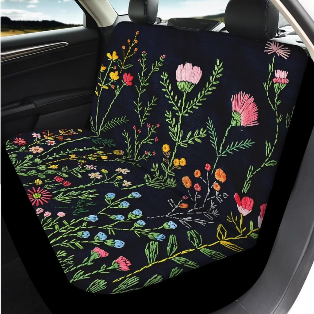 wildflower car seat covers full set with steering, close-up detail