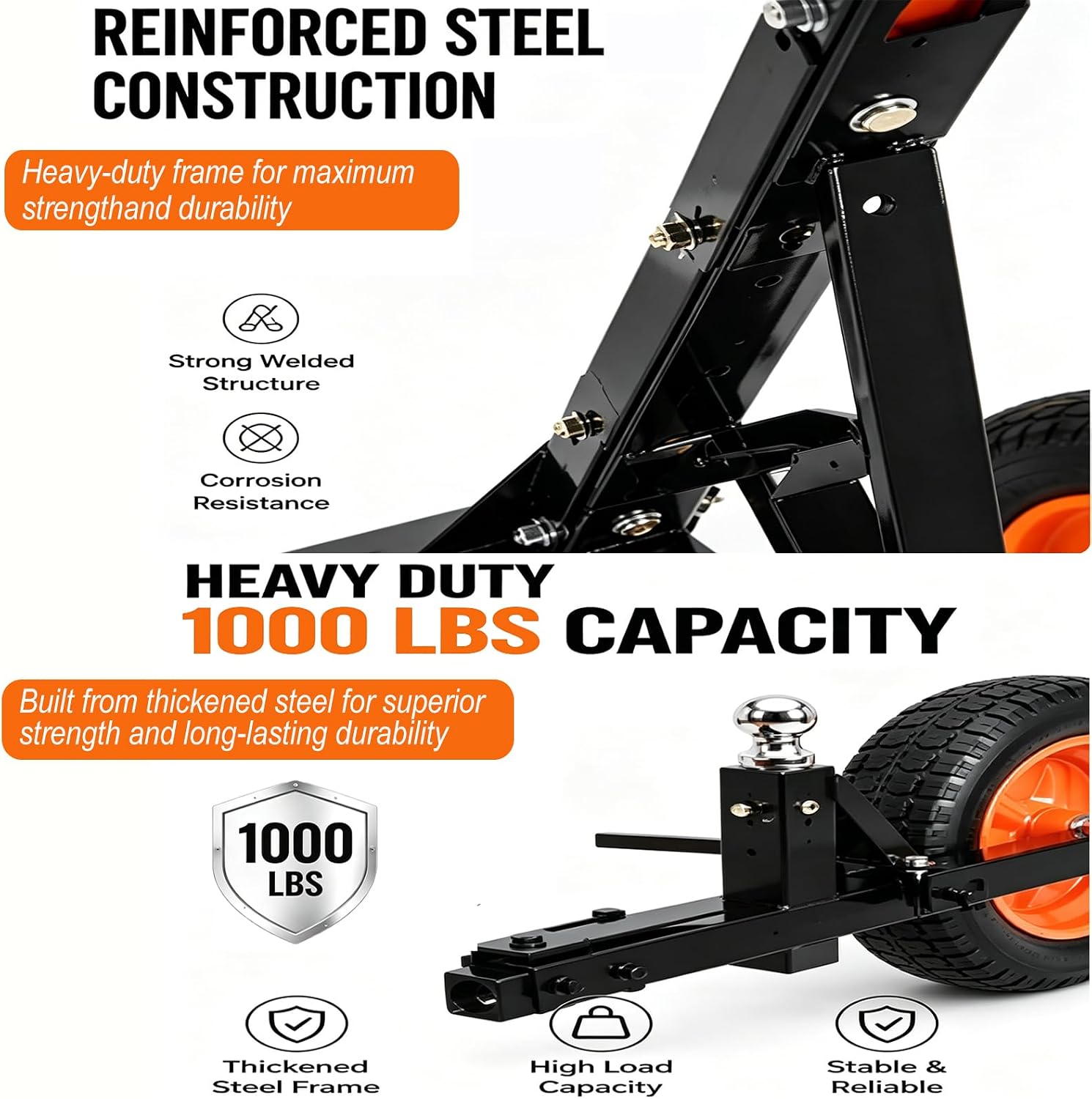 1000LBS Heavy Duty Manual Trailer Dolly,14" Pneumatic Tires | Adjustable Height Trailer Mover with 2" Hitch Ball,Portable Trailer Handling tug for Boat Camper RV & Utility Trailer