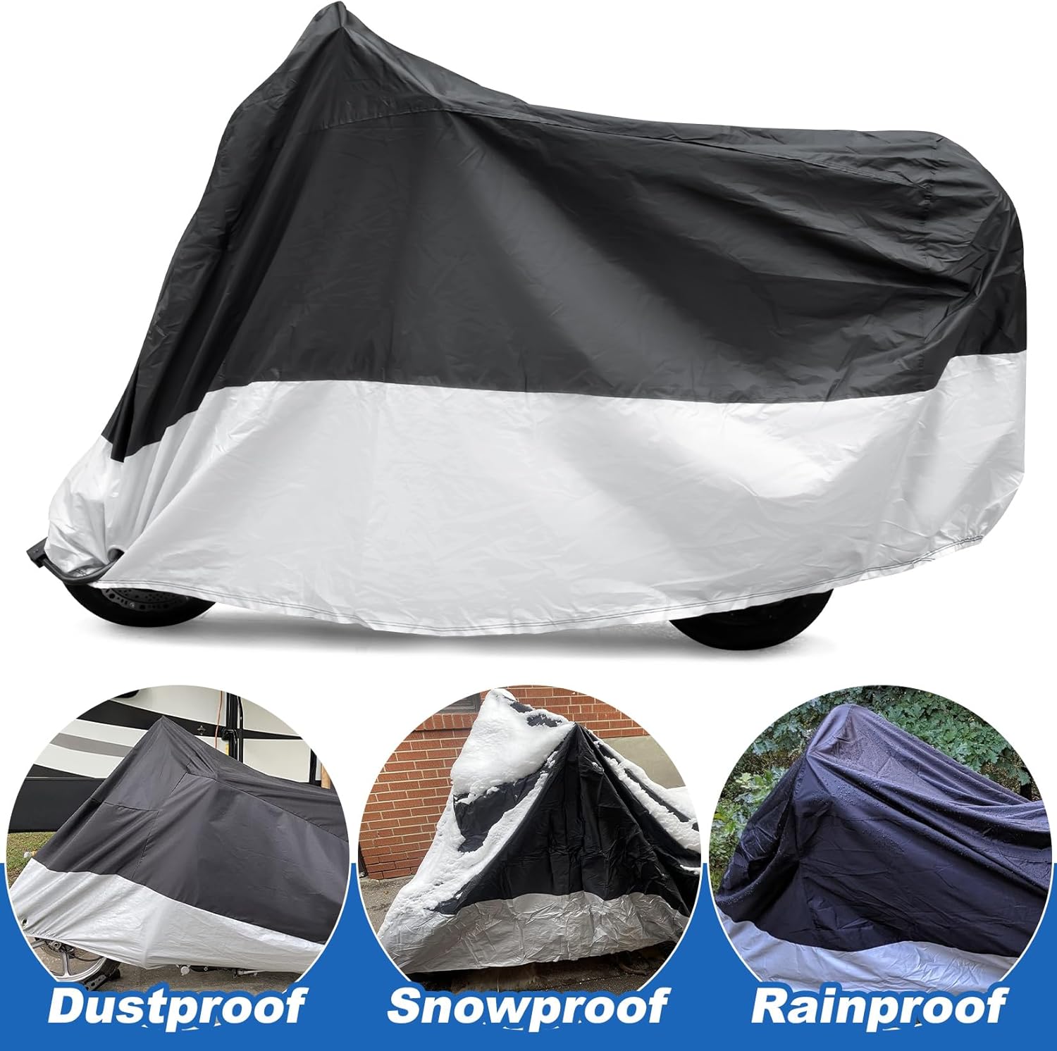 PSLER Waterproof Motorcycle Cover Outdoor for Motorbike Moped Dirt Bike | 96 x 49 x 41 Inch, with Lock-Holes, Polyester taffeta, protect from UV rays & rain, easy to store with storage bag
