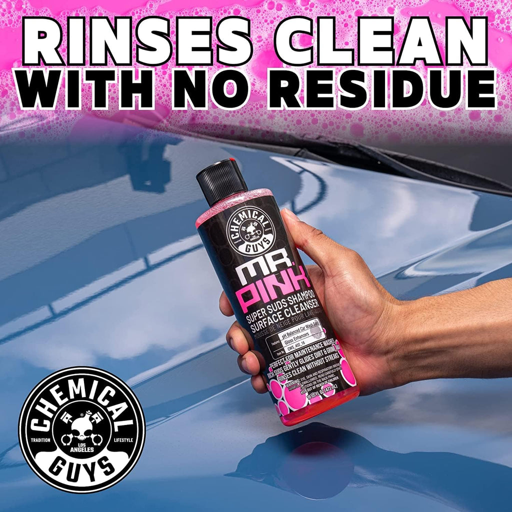 Chemical Guys Mr. Pink Car Wash Soap & Chenille Wash Mitt Kit - 16 oz High Foaming Auto Shampoo with Plush Microfiber Mitt - Safe for Cars, Trucks, Motorcycles, and RVs - Scratch-Free Cleaning Combo
