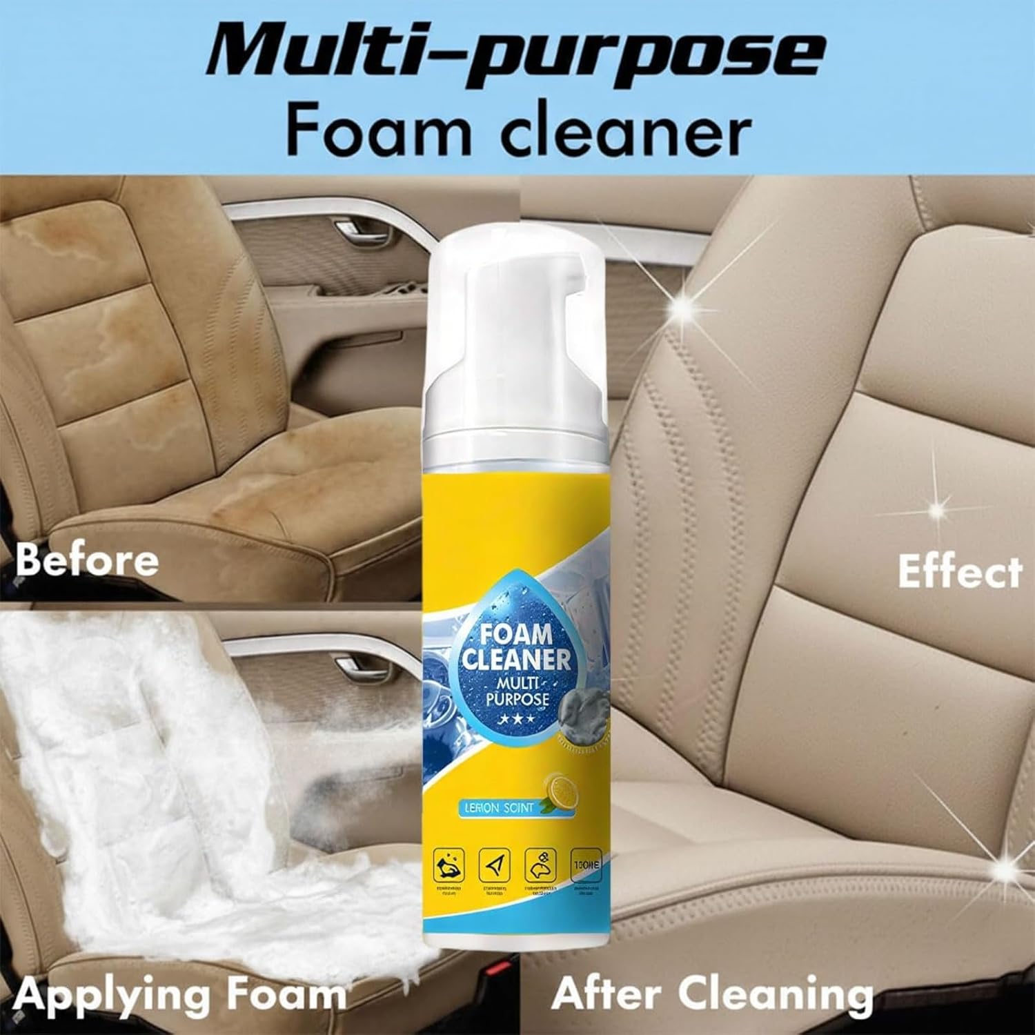 Ivovex Cleaner, Foam No-Rinse Cleaner, 4-in-1 Multi-enzyme Foam Spray Cleaner, 2026 New Multipurpose Powerful Foam Cleaner Spray, Enzyme Foam Deep Cleaning Spray, Car Interior Sofa (PCS-3)