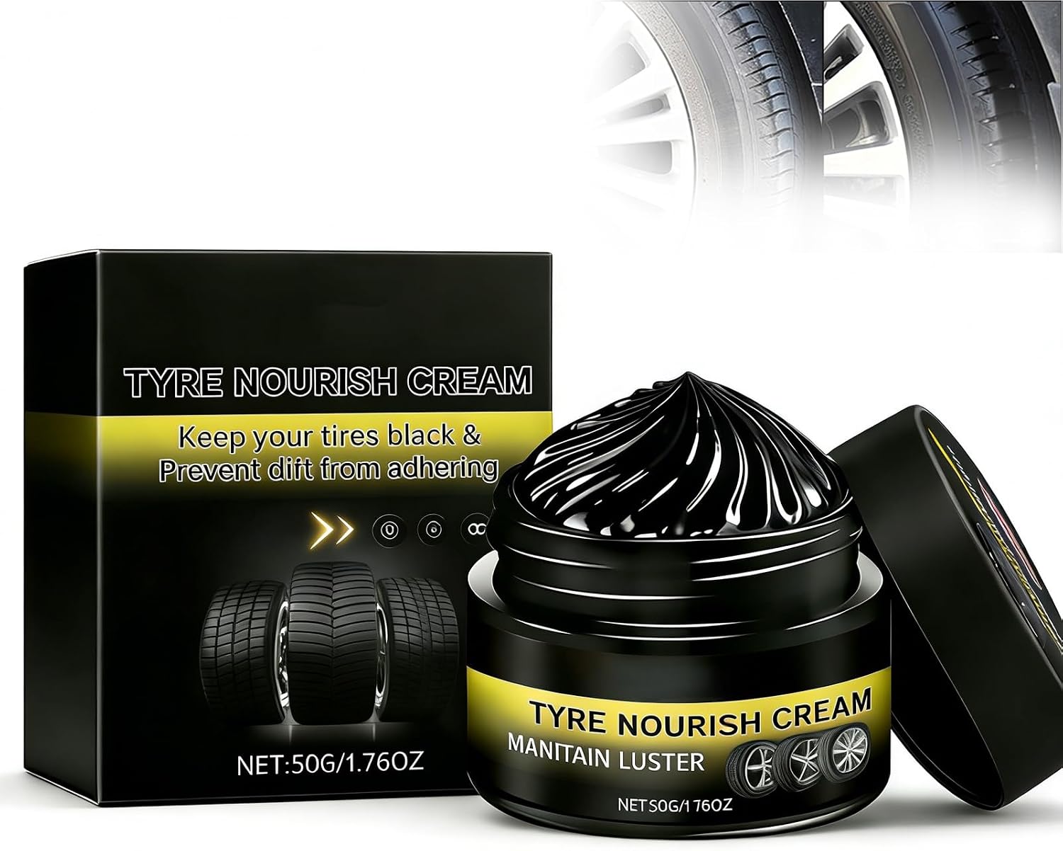 Tyre Nourish Cream - New 2026 Car Tire Ceramic, Powerful Wheel Cleaning Refurbish Wax, UV Protection and Waterproof Coating, Designed to Enhance Vehicle Aesthetics Efficiently (2 PCS)