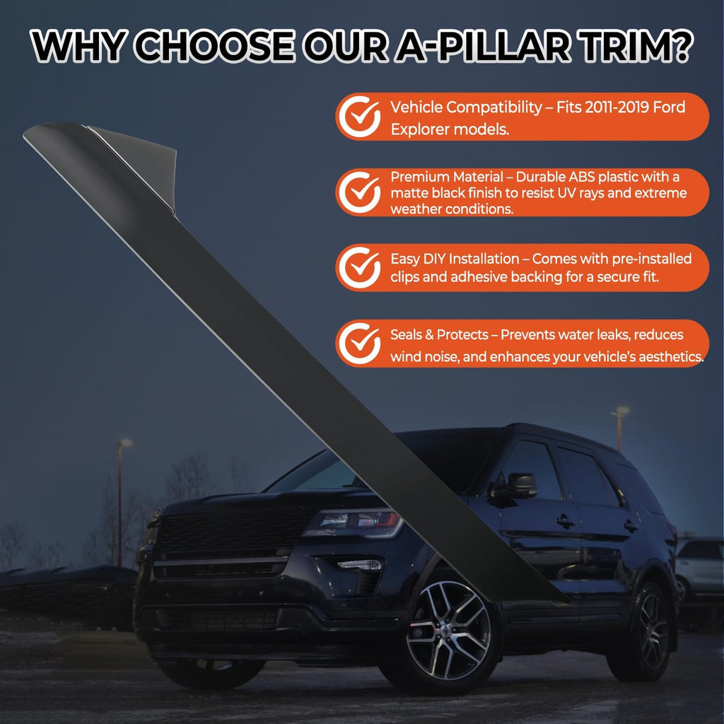 A-Pillar Molding Trim kit w/Clips Compatible with 2011-2019 Ford Explorer Right Passenger Side Outer Windshield Molding Trim Replace BB5Z-7803144-AA 926-451 BB5Z7803136AA BB5Z7803136AB BB5Z7803136BA